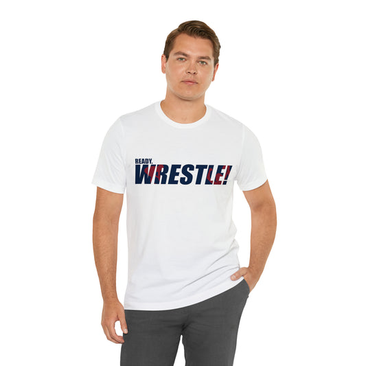 Ready. Wrestle! Navy Logo w/Red Silhouettes, Unisex Heavy Cotton Tee Bella+Canvas