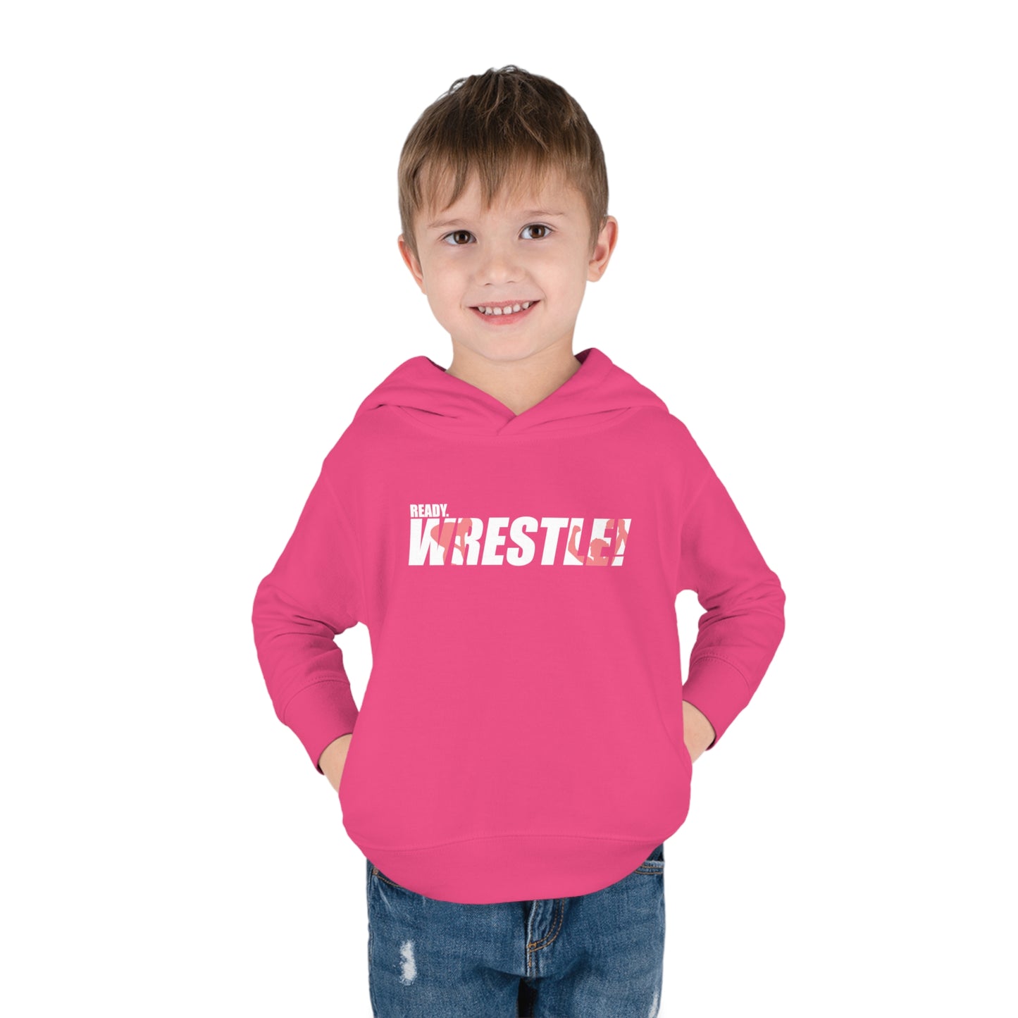 Ready. Wrestle! Toddler Pullover Fleece Hoodie, Red/White Logo