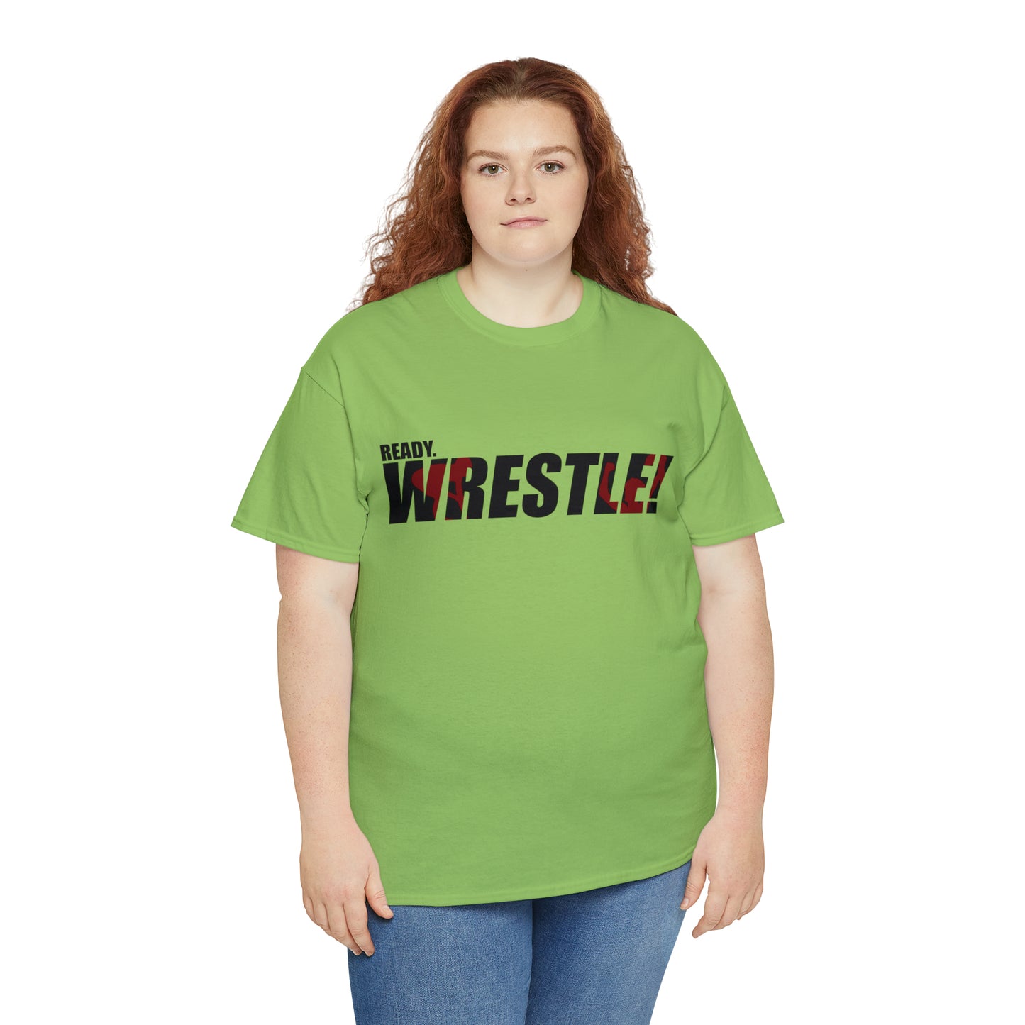 Ready. Wrestle! Black Logo w/Red Silhouettes, Unisex Heavy Cotton Tee