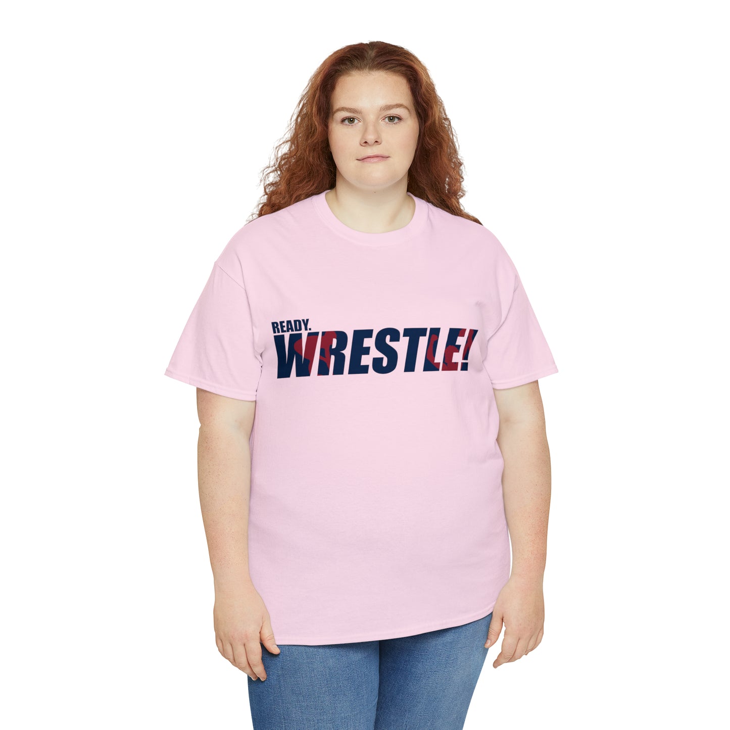 Ready. Wrestle! Navy Logo w/Red Silhouettes, Unisex Heavy Cotton Tee