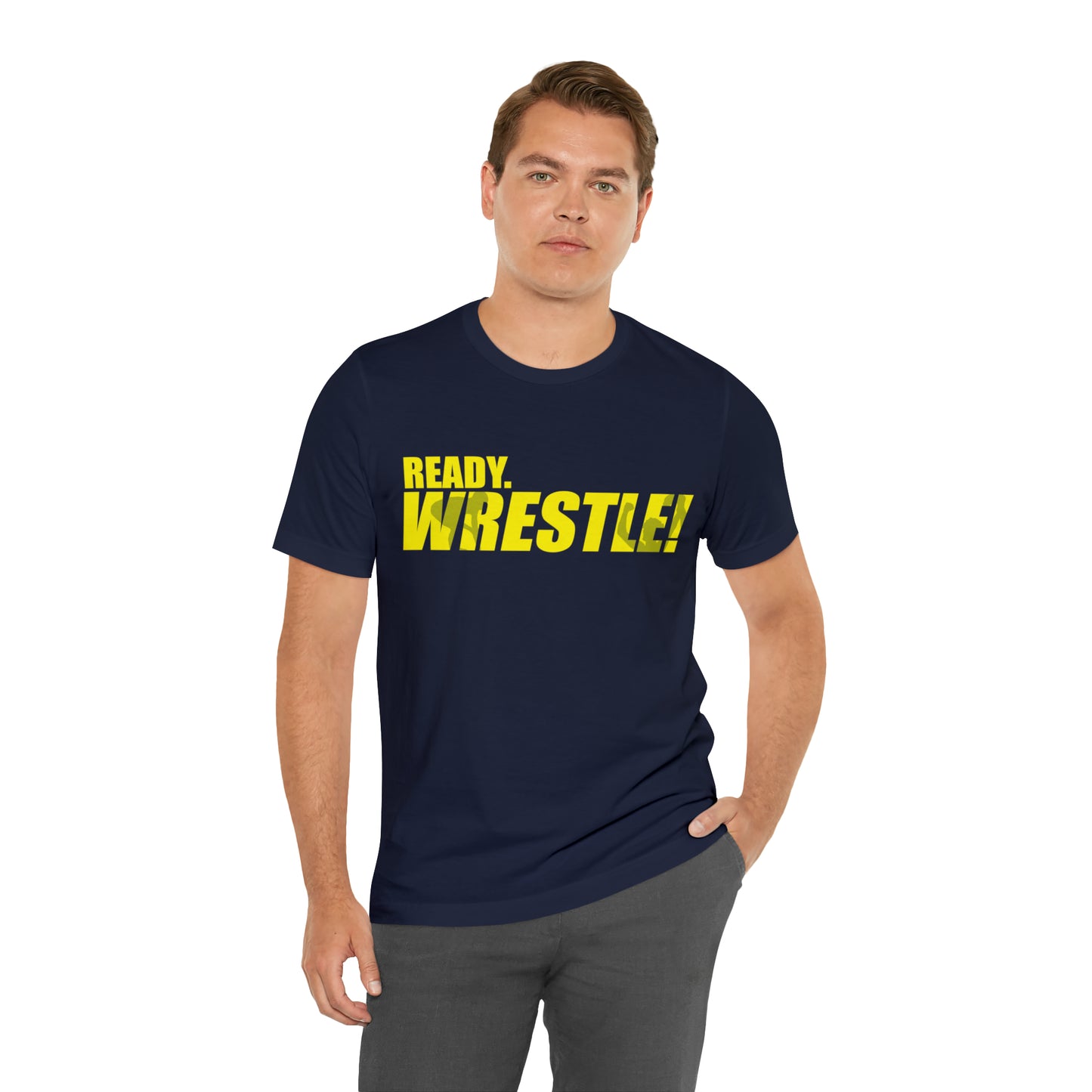 Ready. Wrestle! Gold Logo with Green, Unisex Jersey Short Sleeve Tee