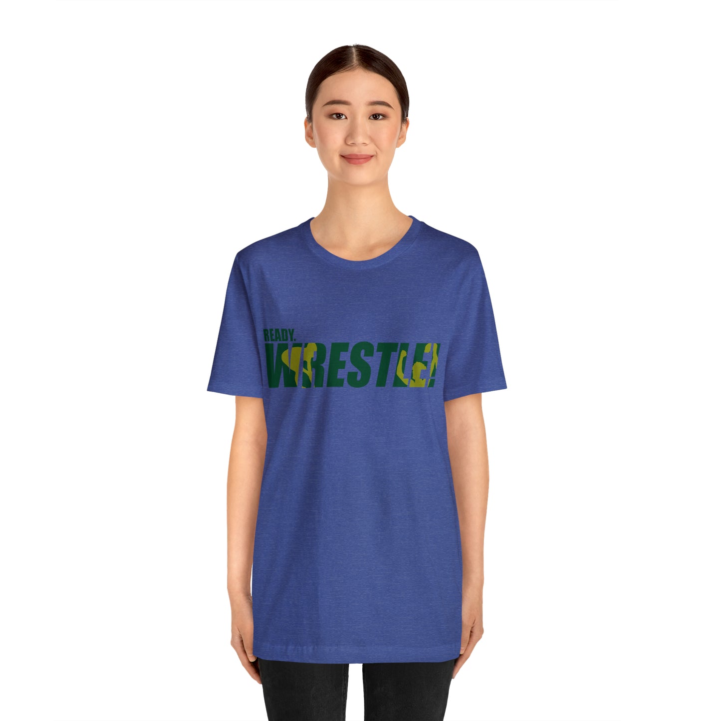 Ready. Wrestle! Green/Gold Logo, Unisex Heavy Cotton Tee, Bella+Canvas