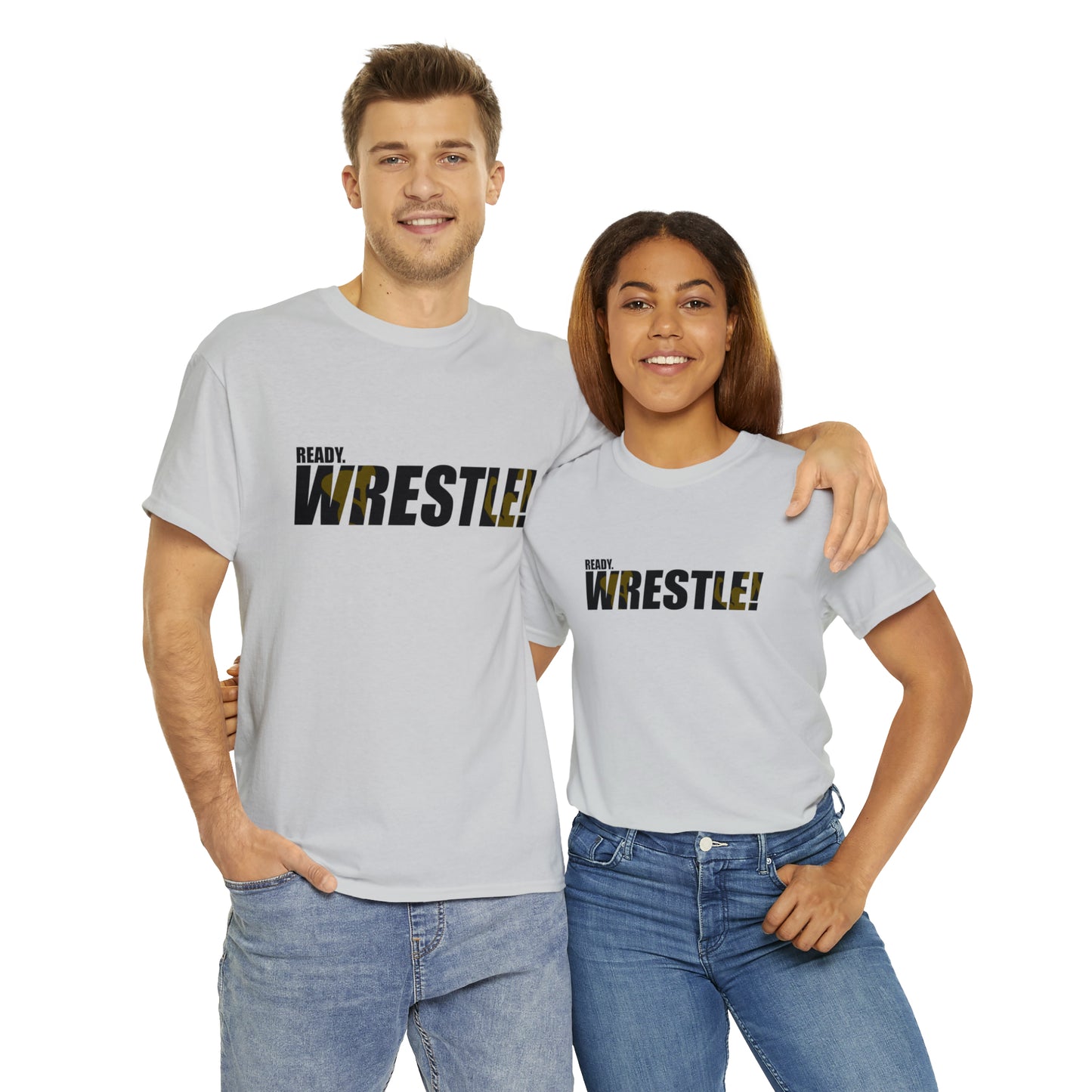 Ready. Wrestle! Black Logo w/Yellow Silhouettes, Unisex Heavy Cotton Tee