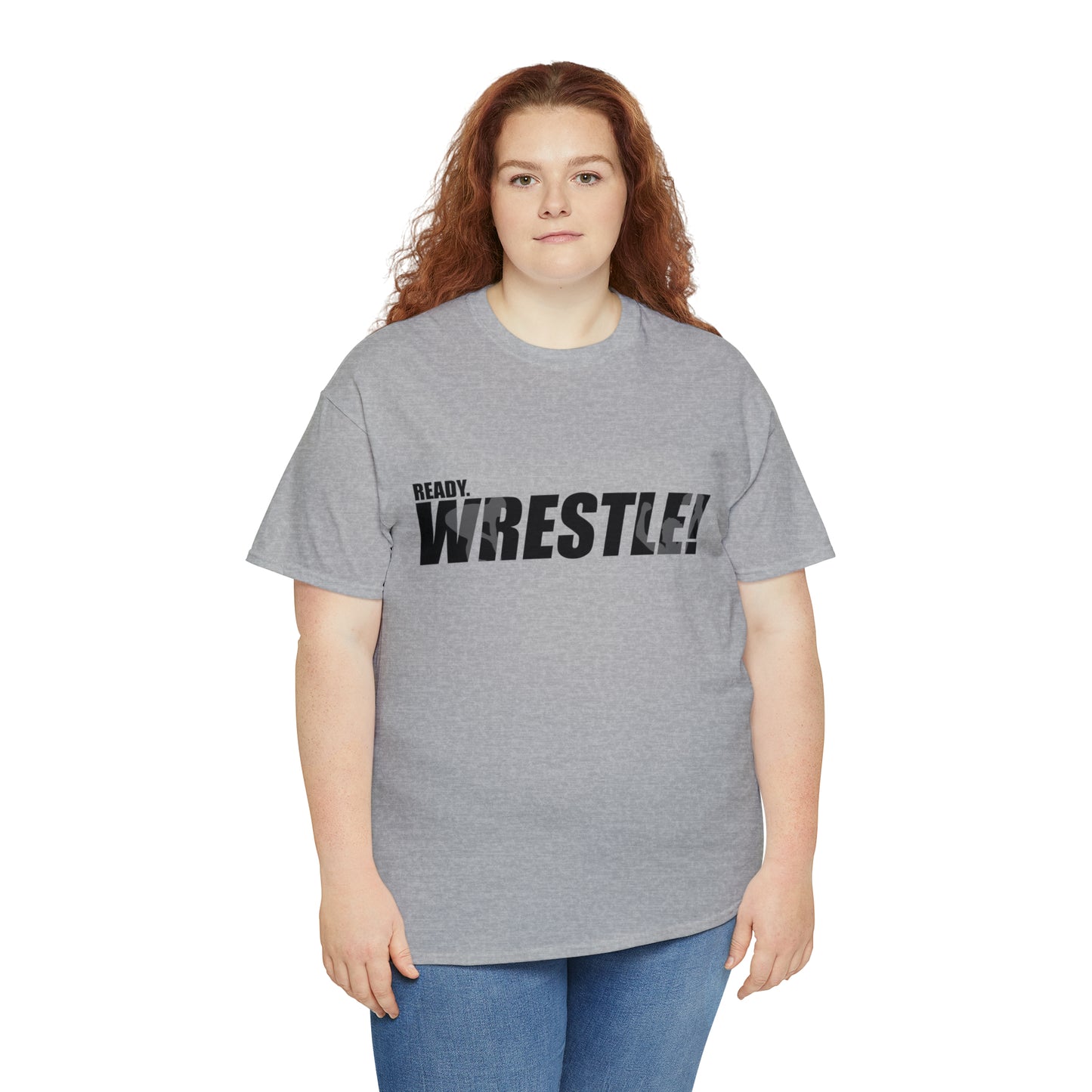 Ready. Wrestle! Black Logo w/White Silhouettes, Unisex Heavy Cotton Tee