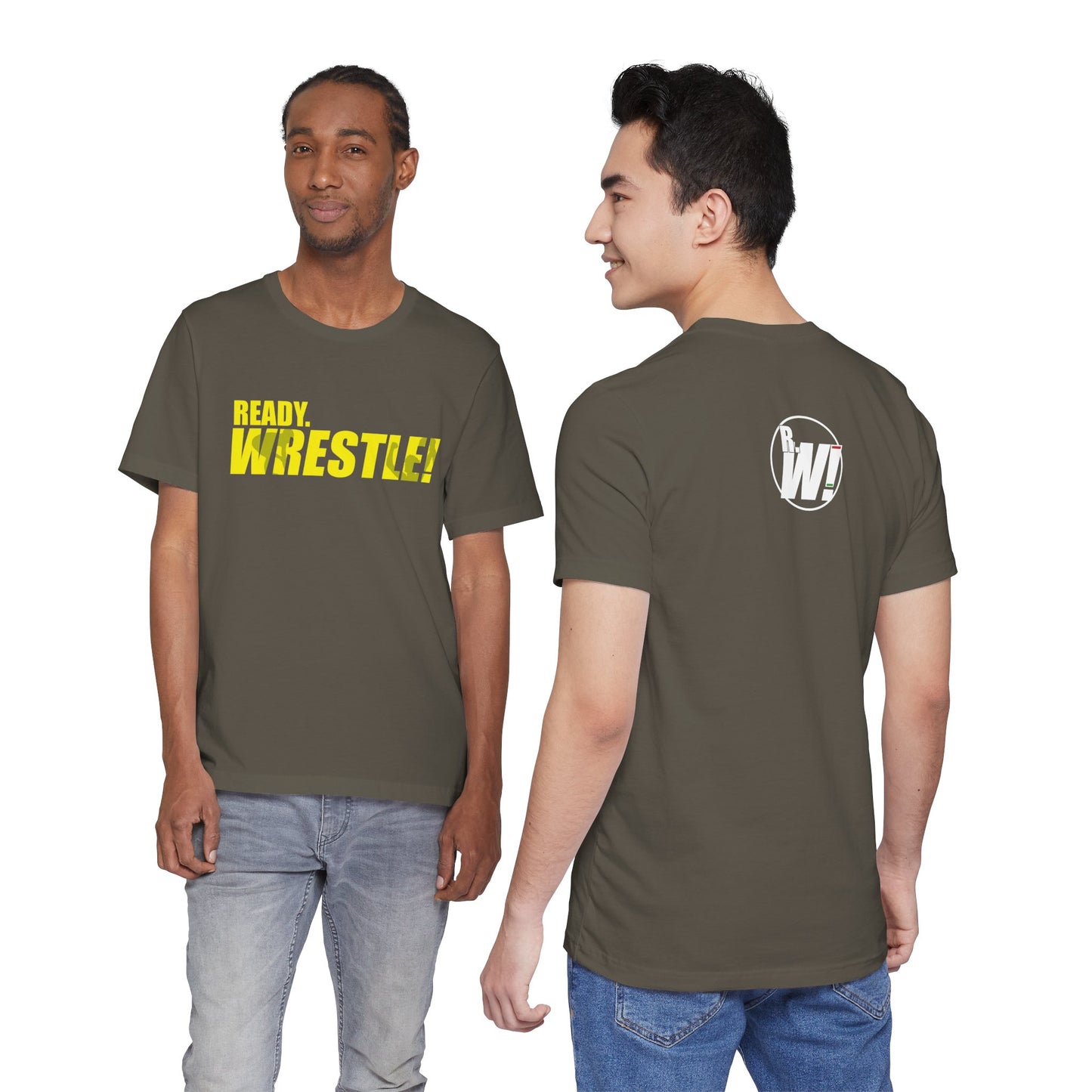 Ready. Wrestle! Gold Logo with Green, Unisex Jersey Short Sleeve Tee