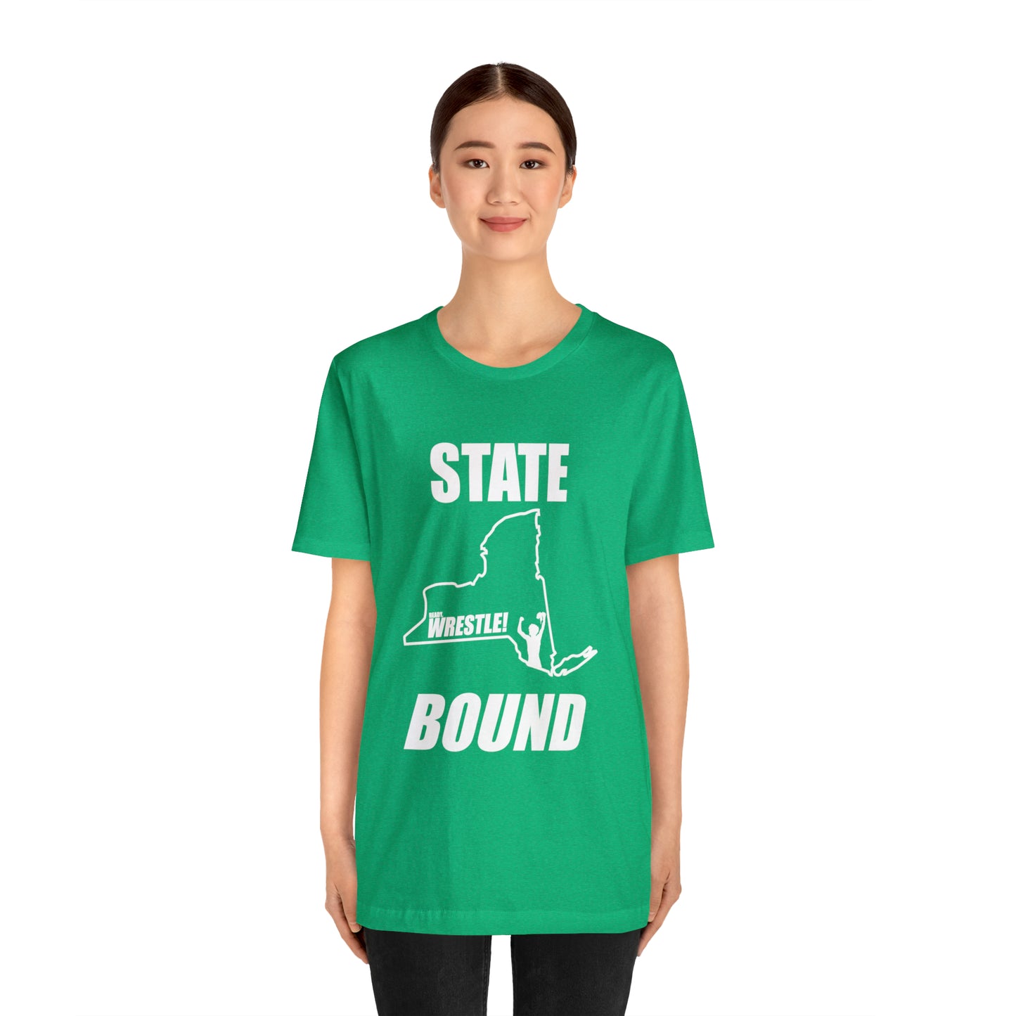 New York State Bound, Unisex Jersey Short Sleeve Tee, White Logo