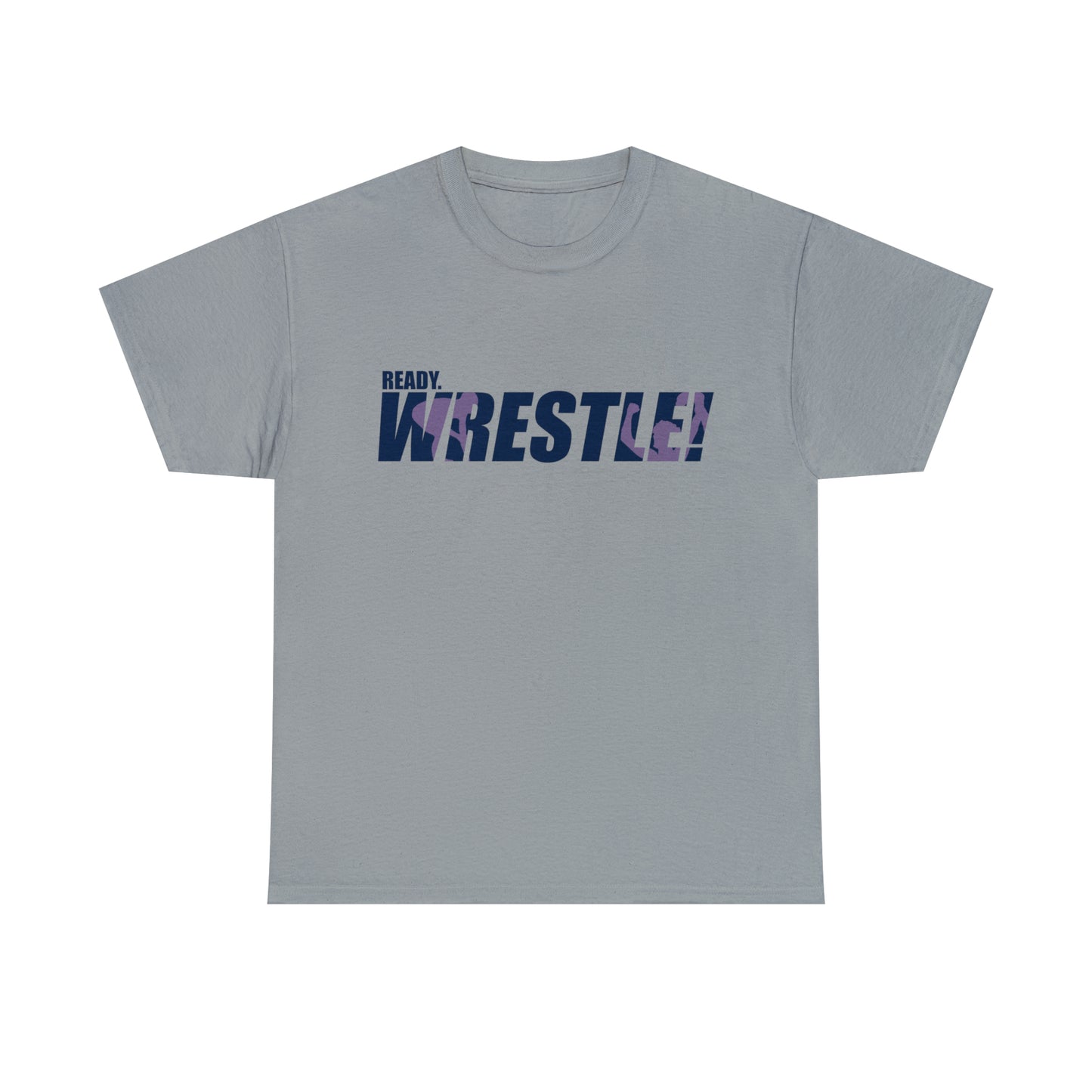 Ready. Wrestle! Navy Logo w/Pink Silhouettes, Unisex Heavy Cotton Tee