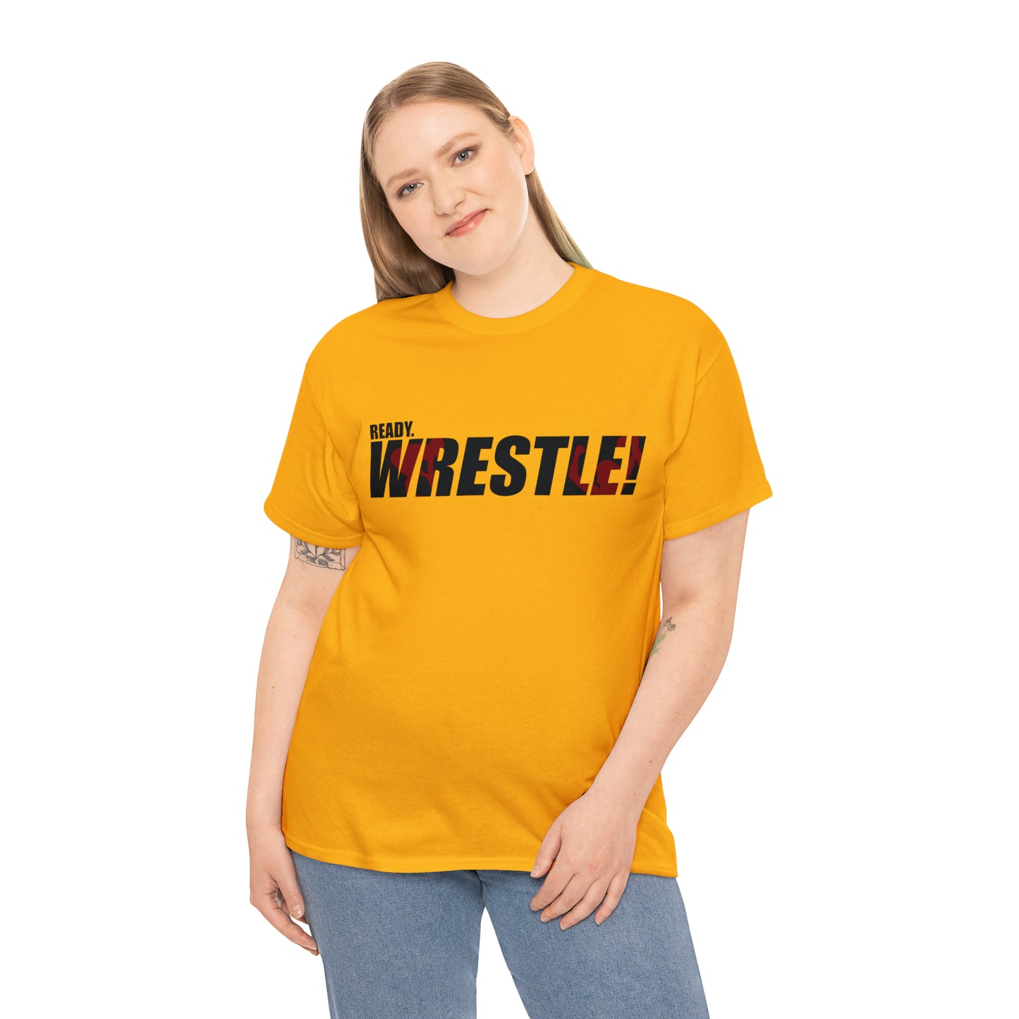 Ready. Wrestle! Black Logo w/Red Silhouettes, Unisex Heavy Cotton Tee