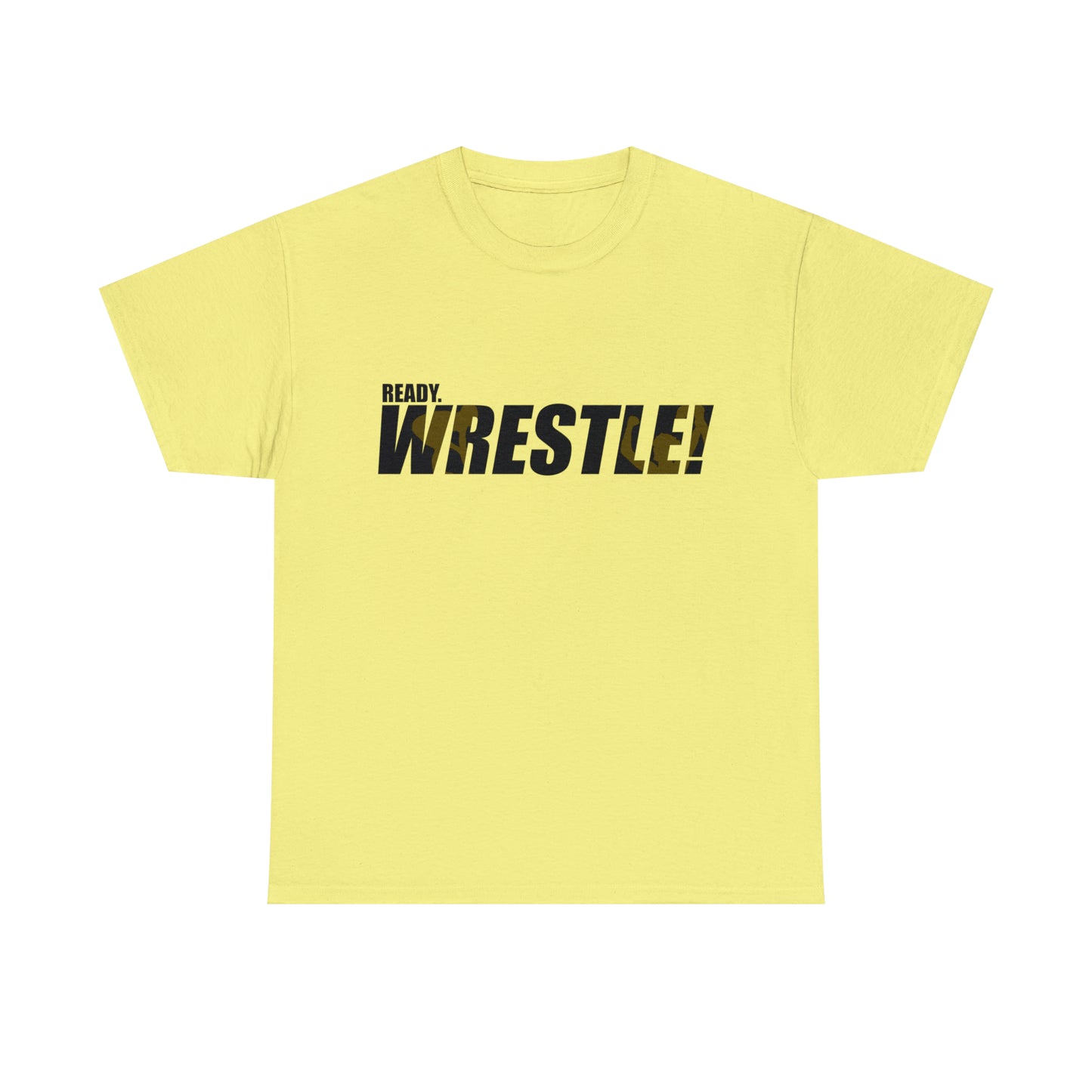 Ready. Wrestle! Black Logo w/Yellow Silhouettes, Unisex Heavy Cotton Tee