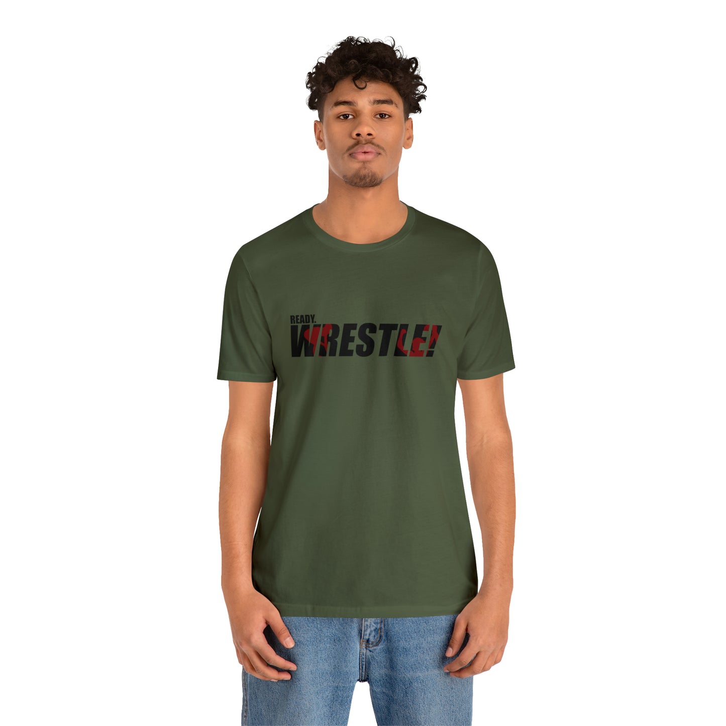 Ready. Wrestle! Black Logo w/Red Silhouettes, Unisex Heavy Cotton Tee Bella+Canvas