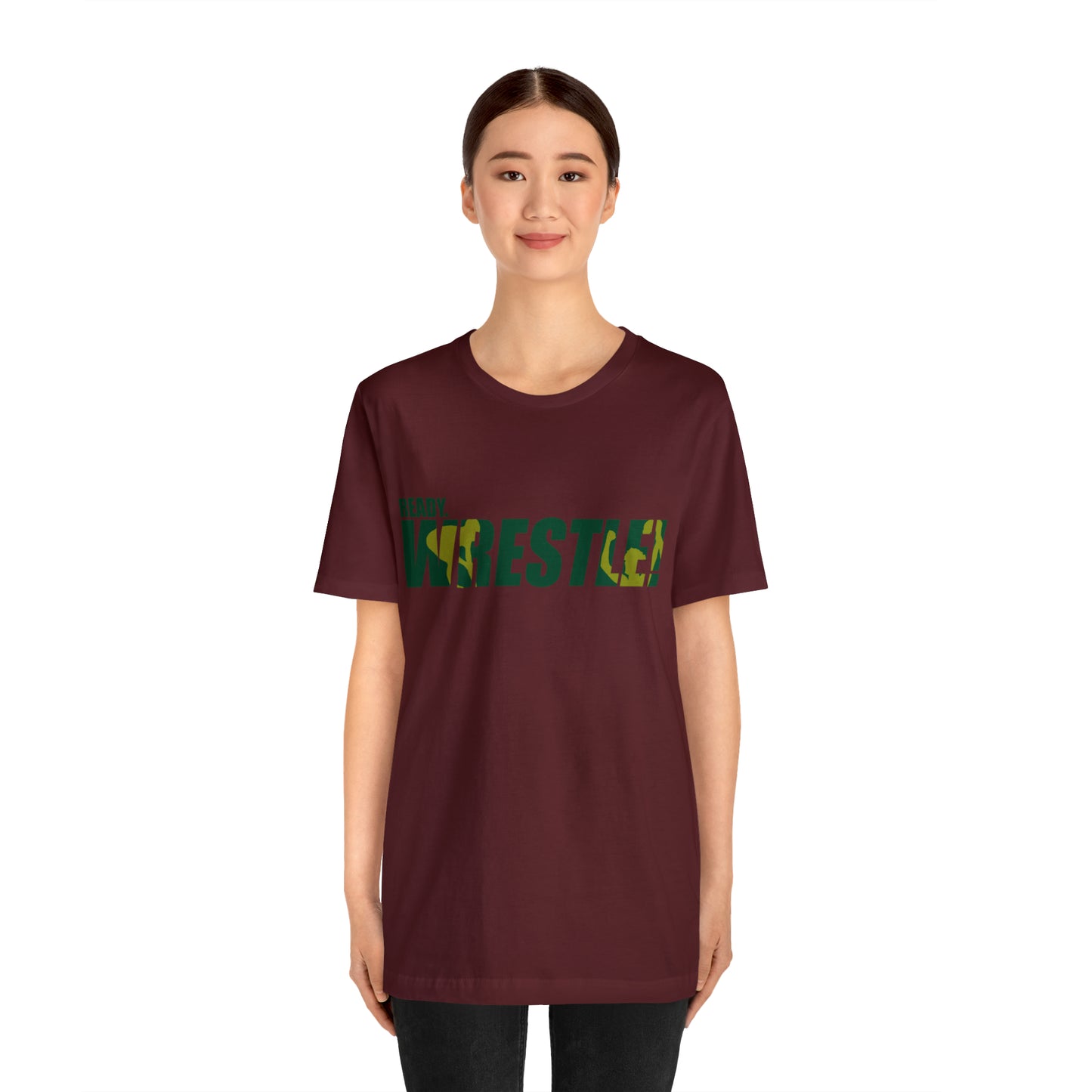 Ready. Wrestle! Green/Gold Logo, Unisex Heavy Cotton Tee, Bella+Canvas