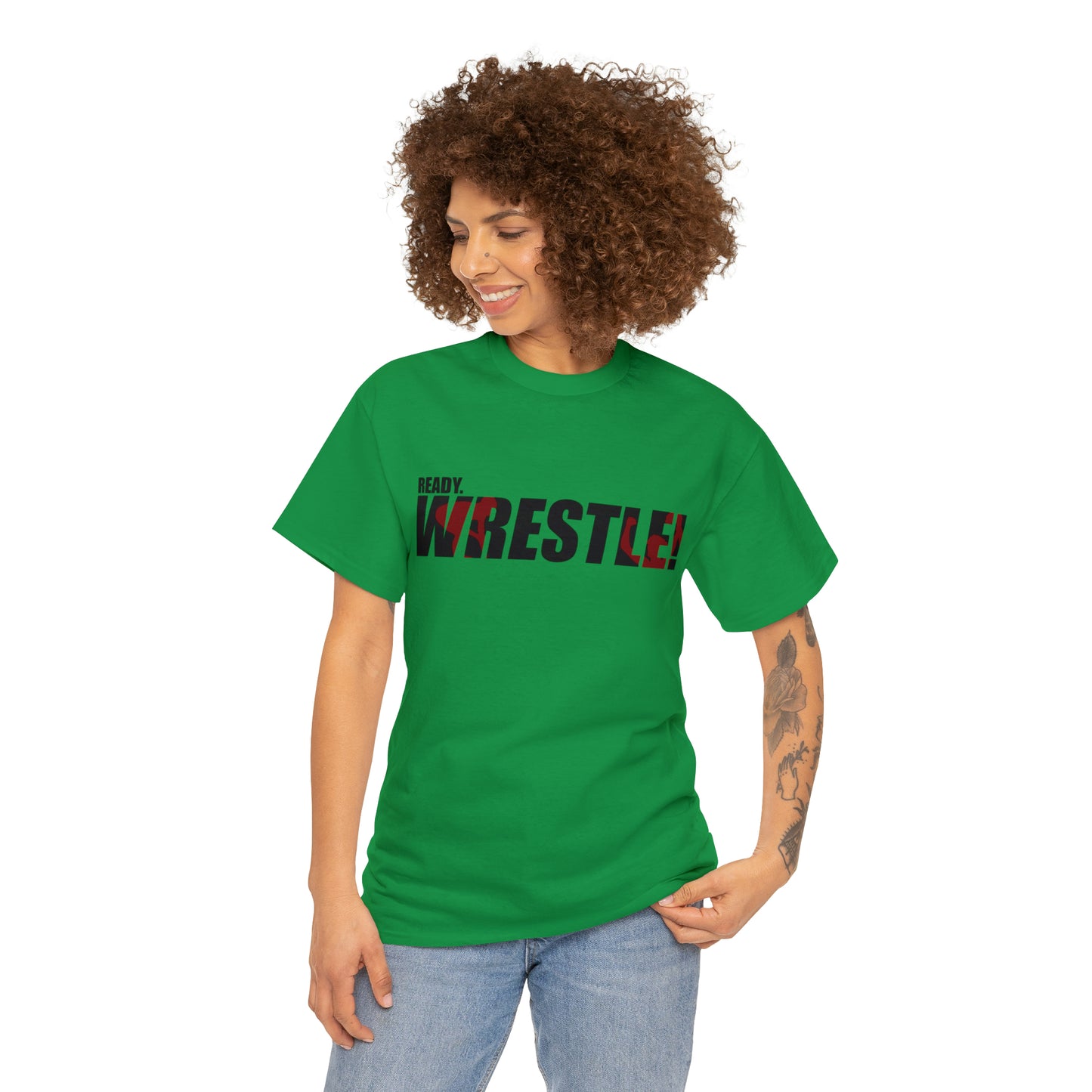 Ready. Wrestle! Black Logo w/Red Silhouettes, Unisex Heavy Cotton Tee