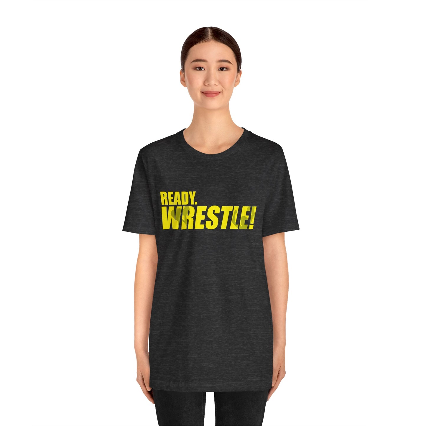 Ready. Wrestle! Gold Logo with Green, Unisex Jersey Short Sleeve Tee