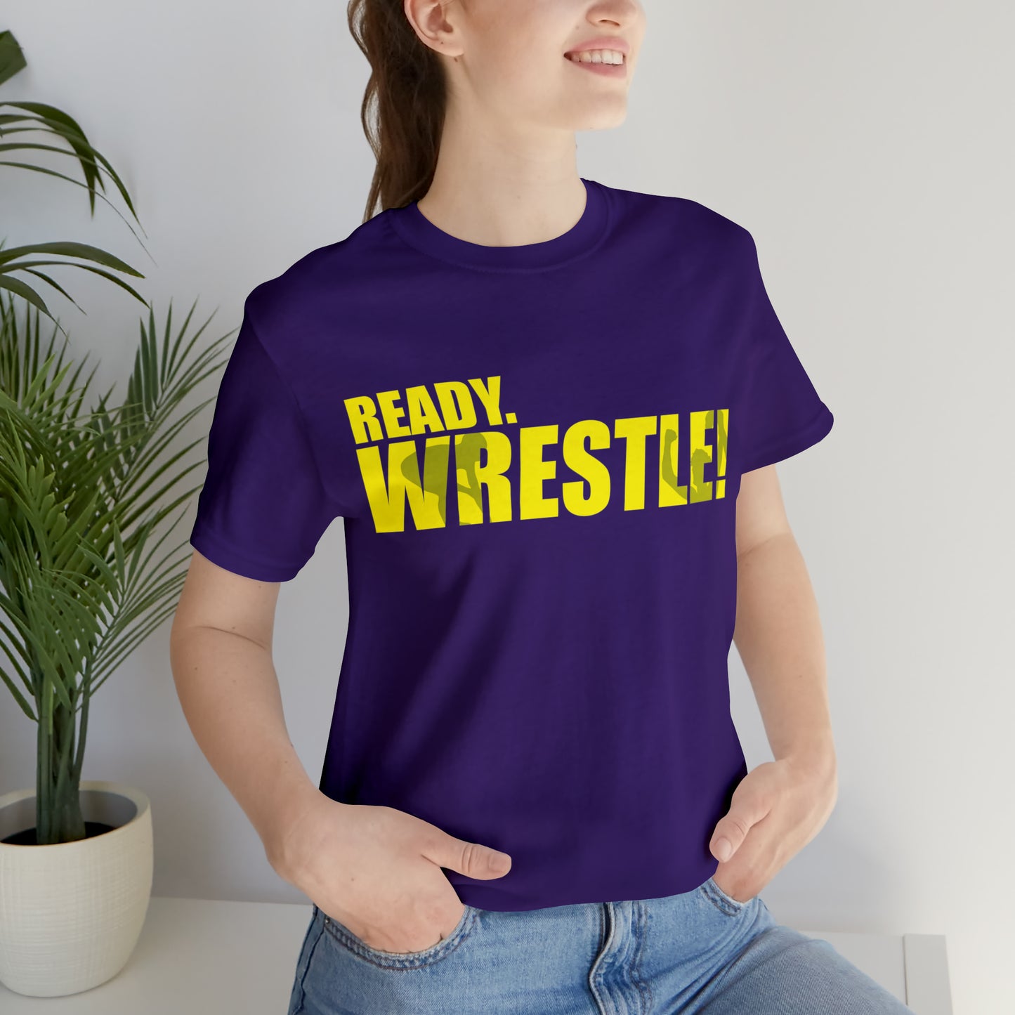 Ready. Wrestle! Gold Logo with Green, Unisex Jersey Short Sleeve Tee