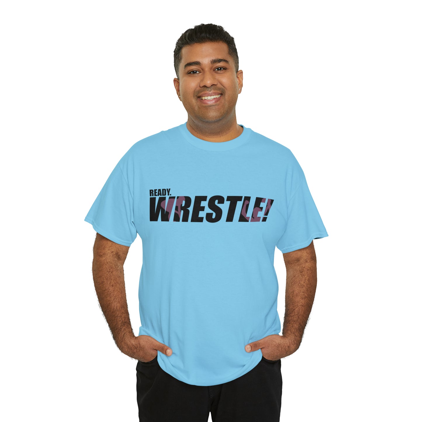 Ready. Wrestle! Black Logo w/Pink Silhouettes, Unisex Heavy Cotton Tee