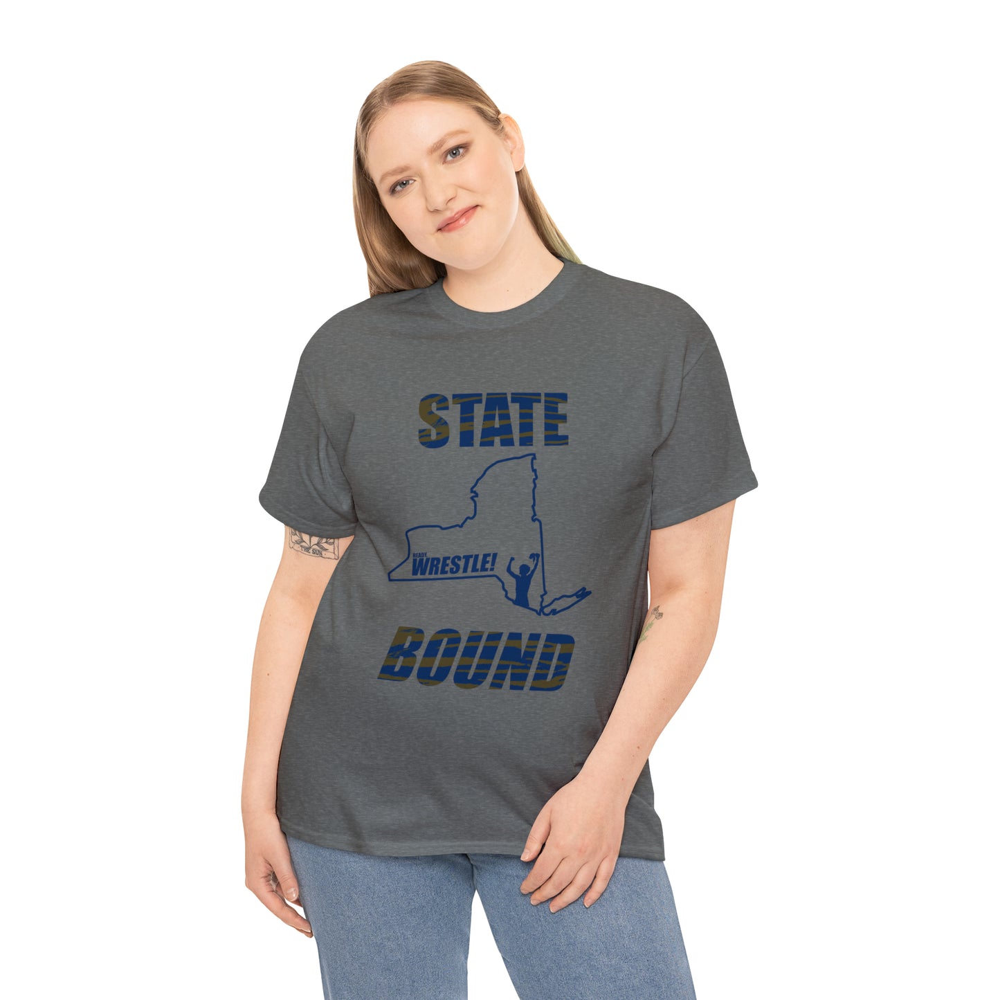 New York State Bound, Blue Logo, Tiger stripes, Unisex Heavy Cotton Tee