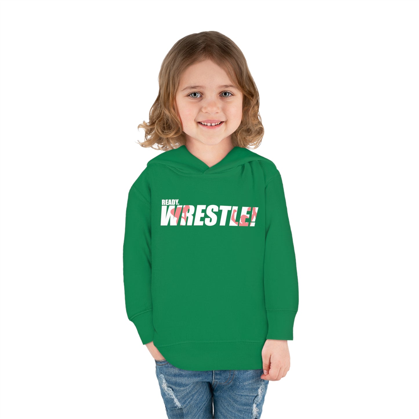 Ready. Wrestle! Toddler Pullover Fleece Hoodie, Red/White Logo