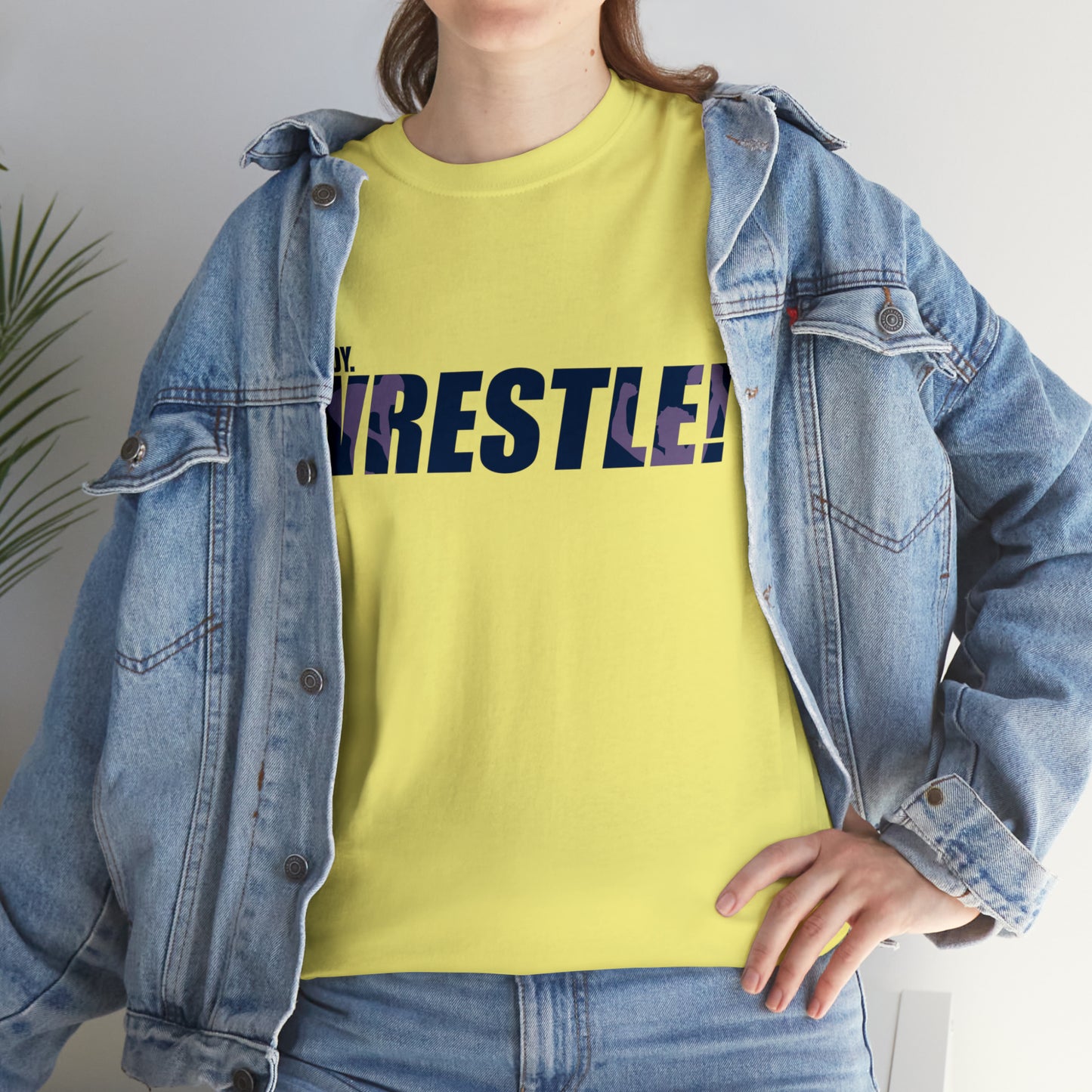 Ready. Wrestle! Navy Logo w/Pink Silhouettes, Unisex Heavy Cotton Tee