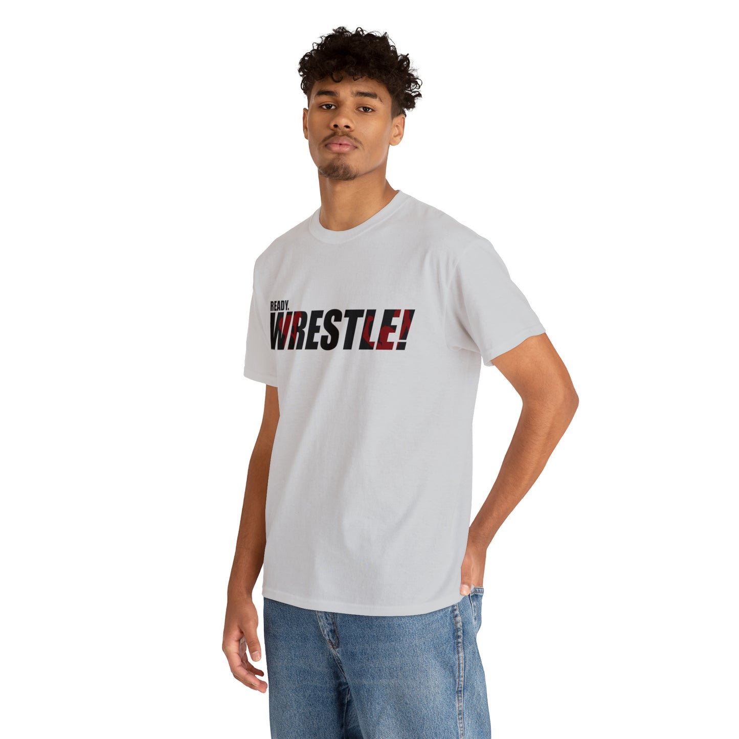 Ready. Wrestle! Black Logo w/Red Silhouettes, Unisex Heavy Cotton Tee