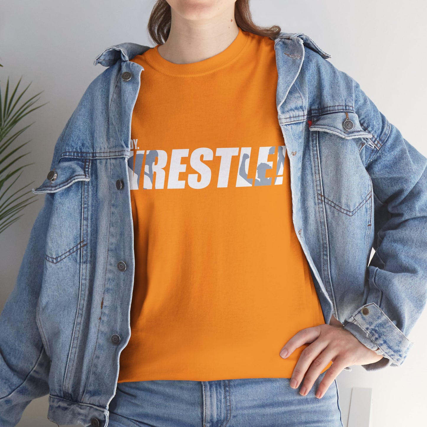 Ready. Wrestle! White Logo w/Blue Silhouettes, Unisex Heavy Cotton Tee