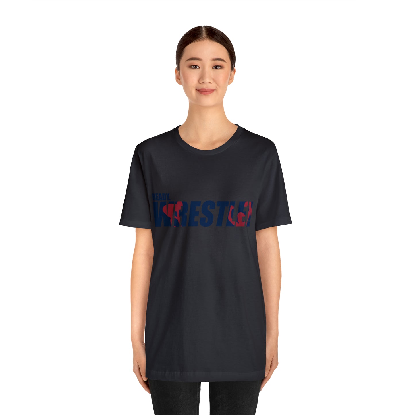 Ready. Wrestle! Navy Logo w/Red Silhouettes, Unisex Heavy Cotton Tee Bella+Canvas