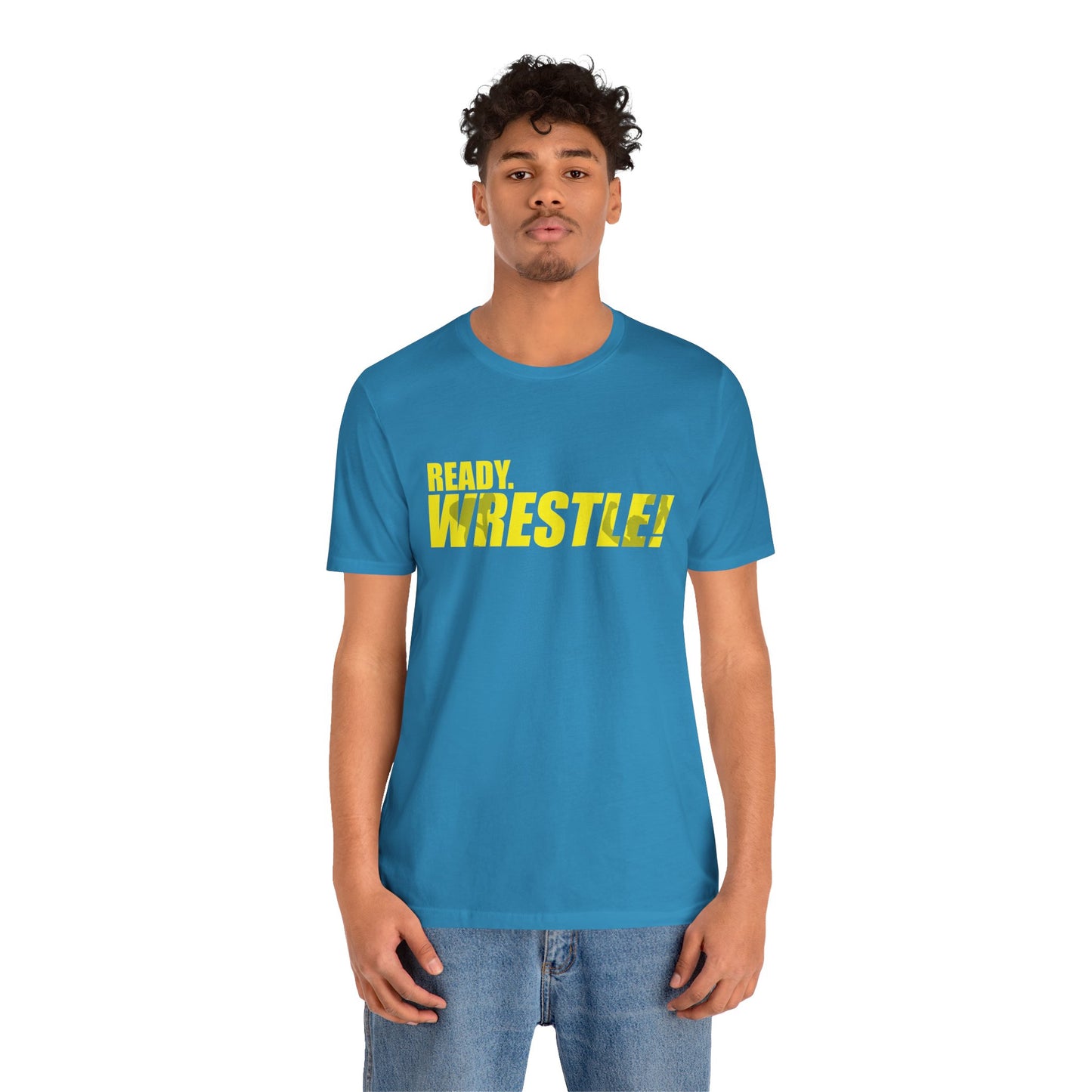 Ready. Wrestle! Gold Logo with Green, Unisex Jersey Short Sleeve Tee