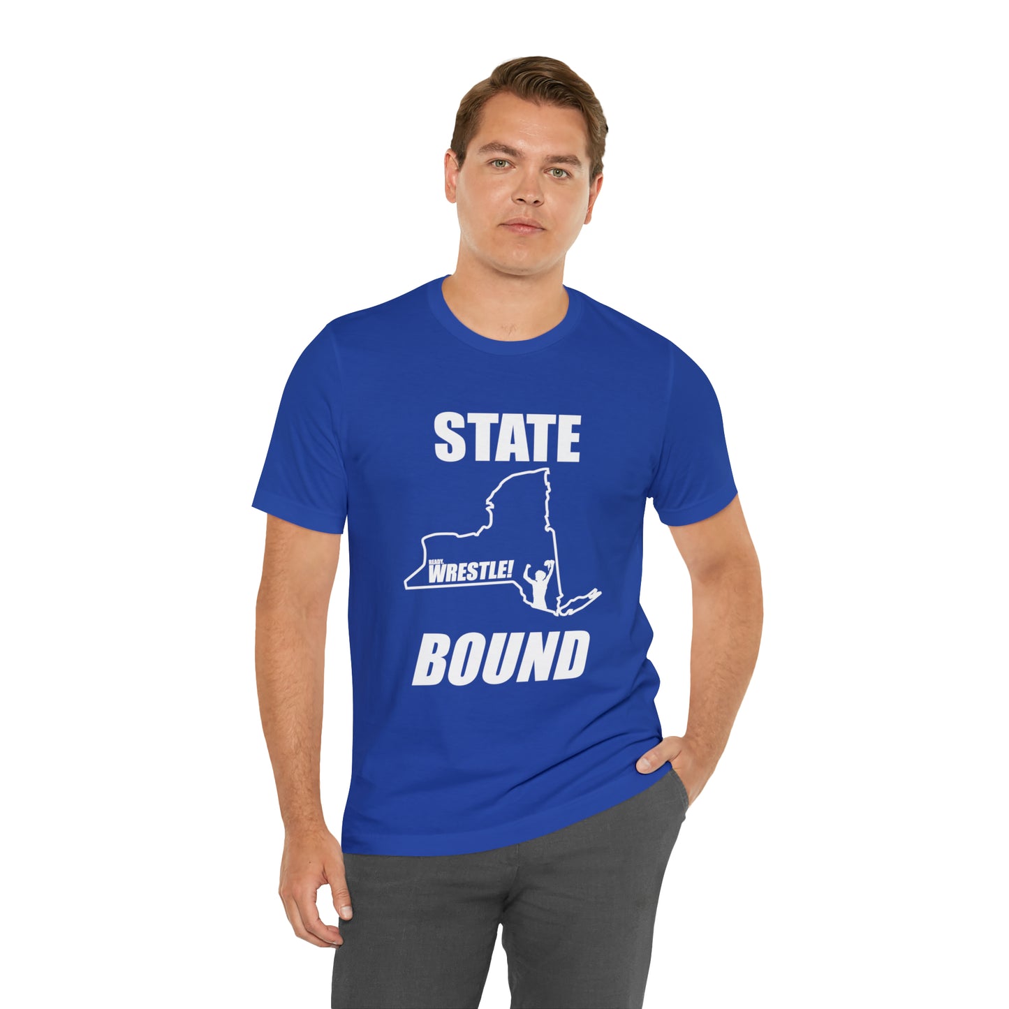 New York State Bound, Unisex Jersey Short Sleeve Tee, White Logo