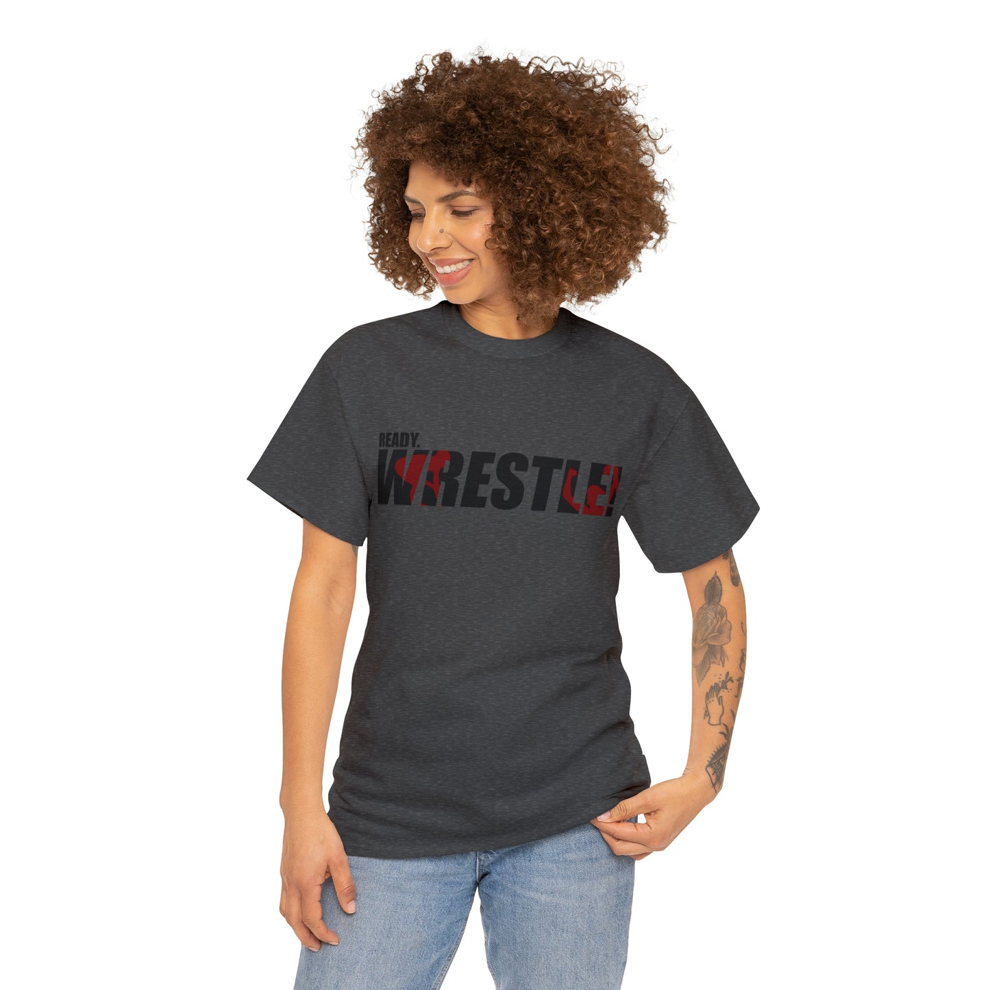 Ready. Wrestle! Black Logo w/Red Silhouettes, Unisex Heavy Cotton Tee