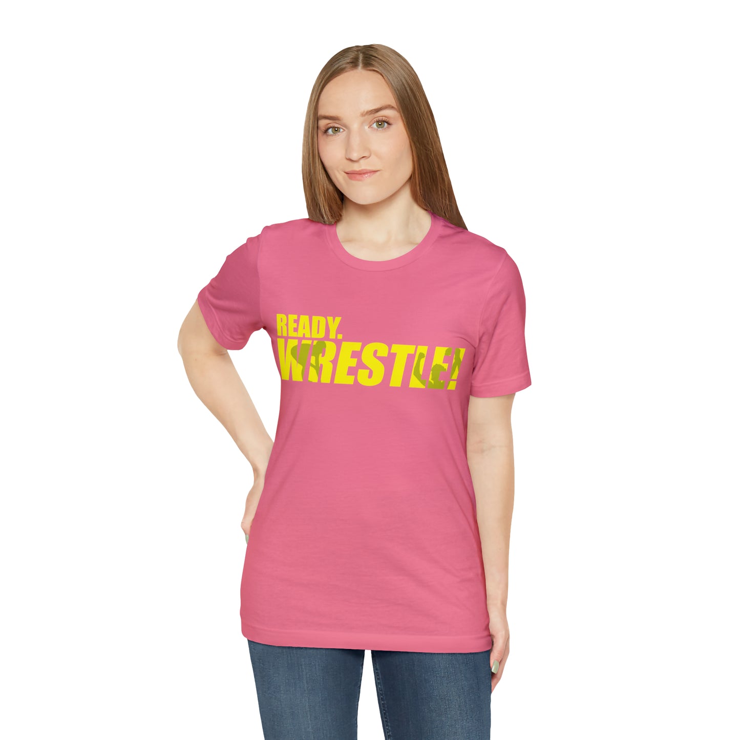 Ready. Wrestle! Gold Logo with Green, Unisex Jersey Short Sleeve Tee