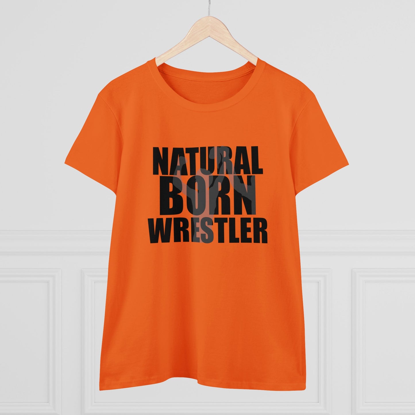 Natural Born Wrestler, Women's Midweight Cotton Tee, Black Letters