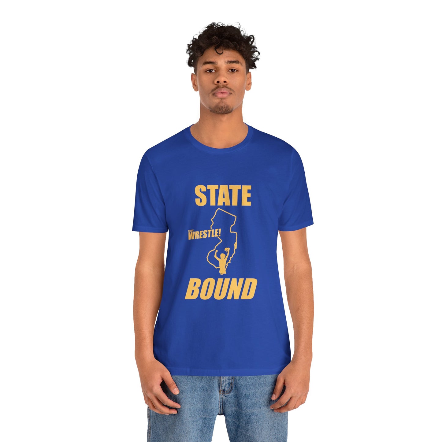 New Jersey State Bound, Gold Print, Bella+Canvas 3001, Unisex Jersey Short Sleeve Tee