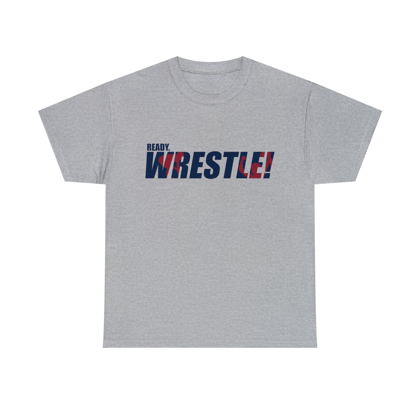 Ready. Wrestle! Navy Logo w/Red Silhouettes, Unisex Heavy Cotton Tee