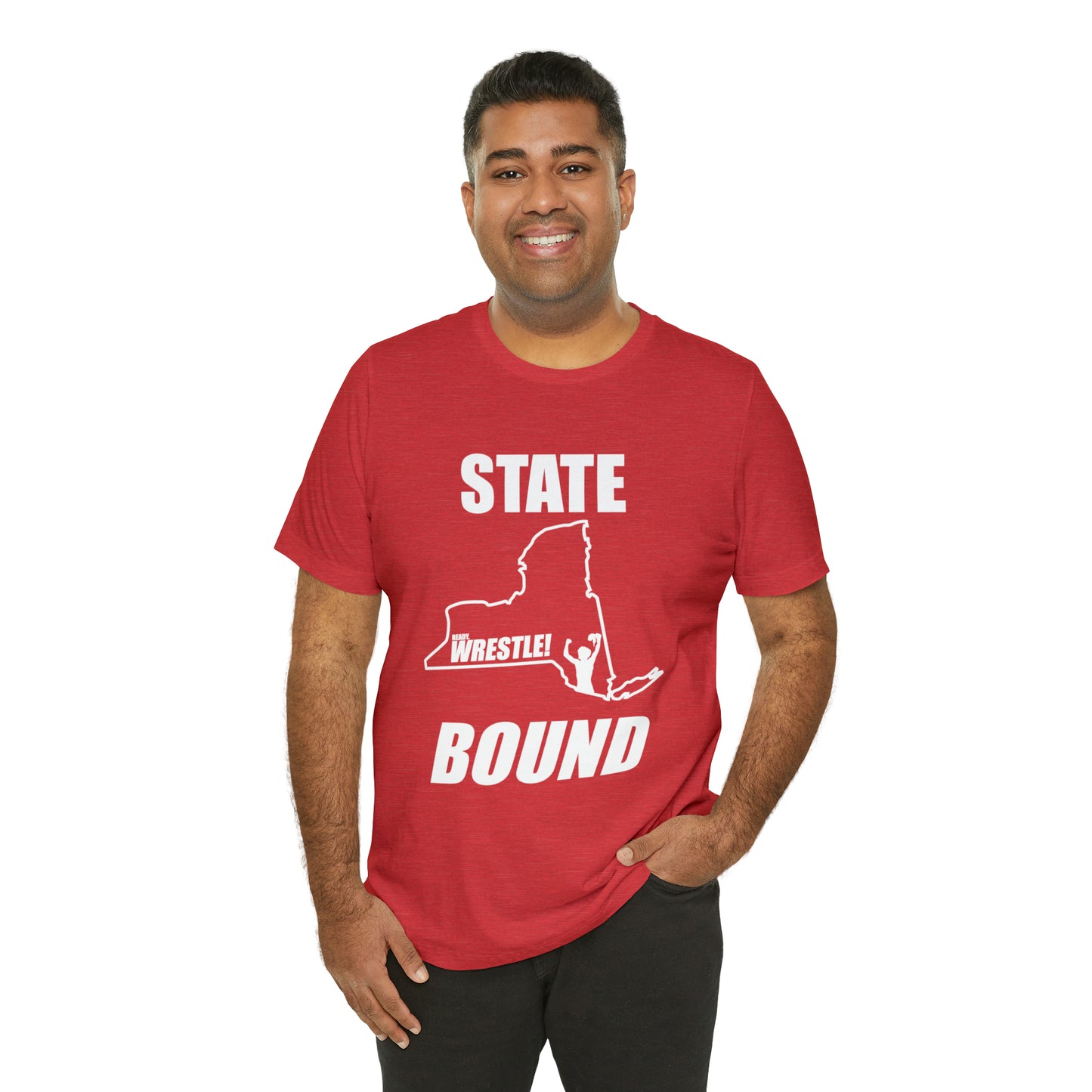 New York State Bound, Unisex Jersey Short Sleeve Tee, White Logo