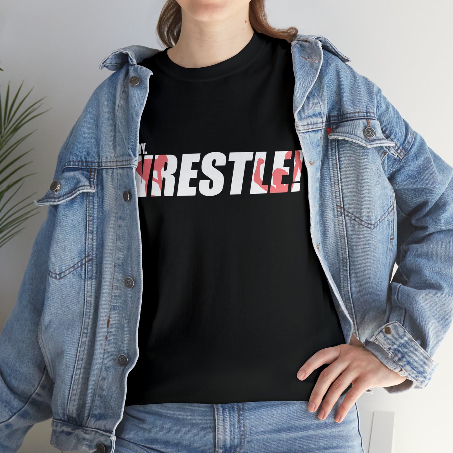 Ready. Wrestle! White Logo w/Red Silhouettes, Unisex Heavy Cotton Tee