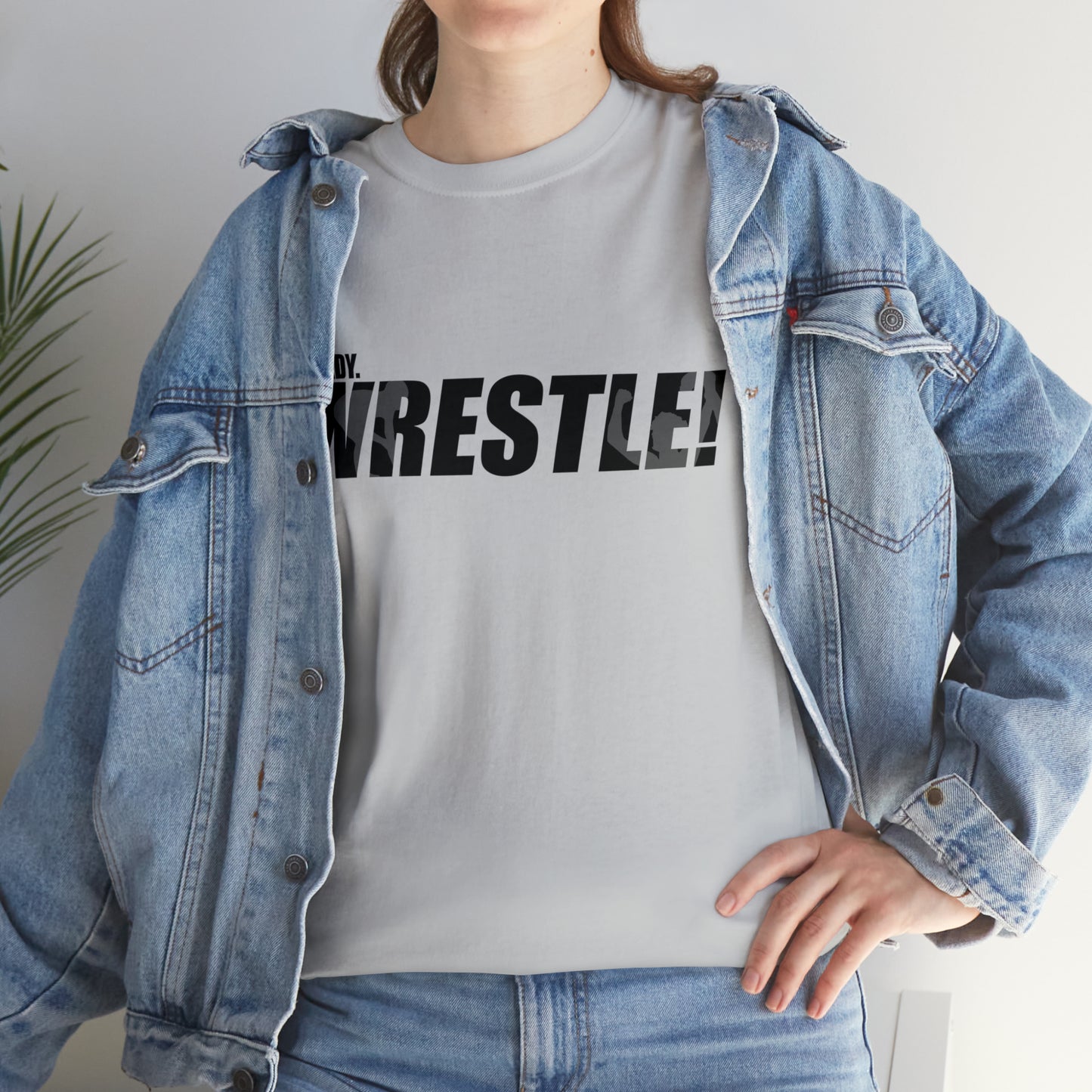 Ready. Wrestle! Black Logo w/White Silhouettes, Unisex Heavy Cotton Tee