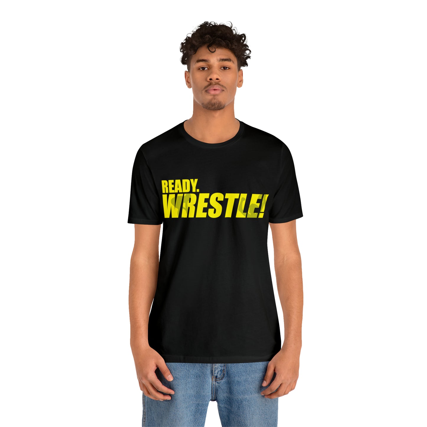 Ready. Wrestle! Gold Logo with Green, Unisex Jersey Short Sleeve Tee