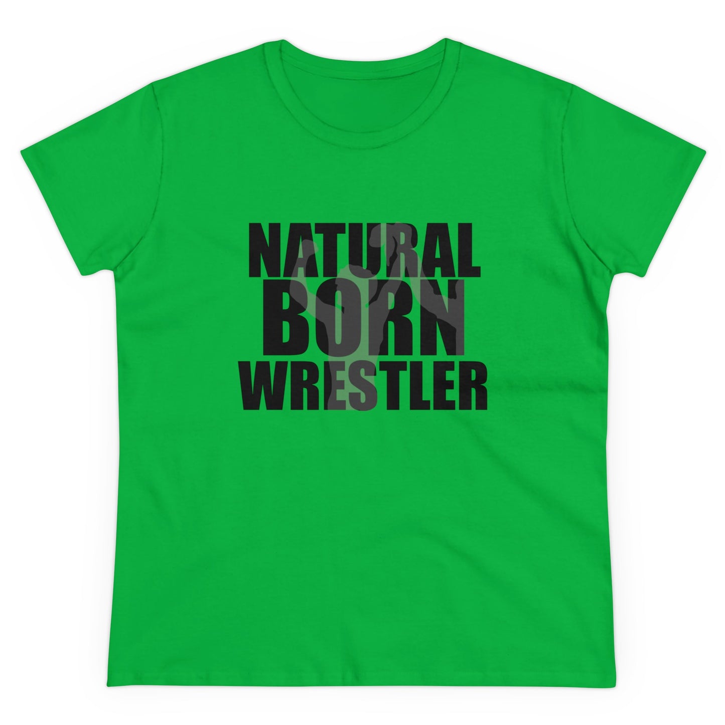 Natural Born Wrestler, Women's Midweight Cotton Tee, Black Letters