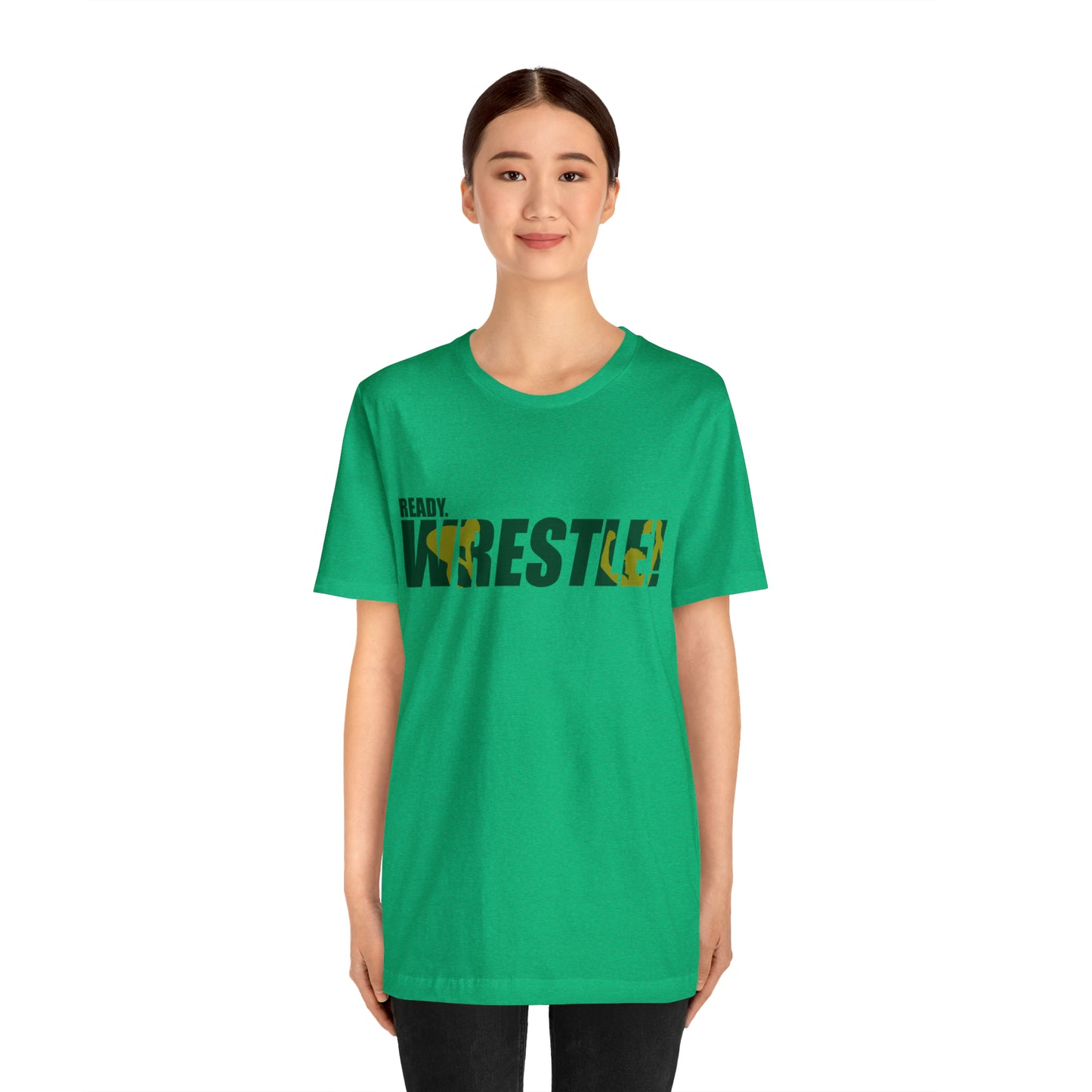 Ready. Wrestle! Green/Gold Logo, Unisex Heavy Cotton Tee, Bella+Canvas