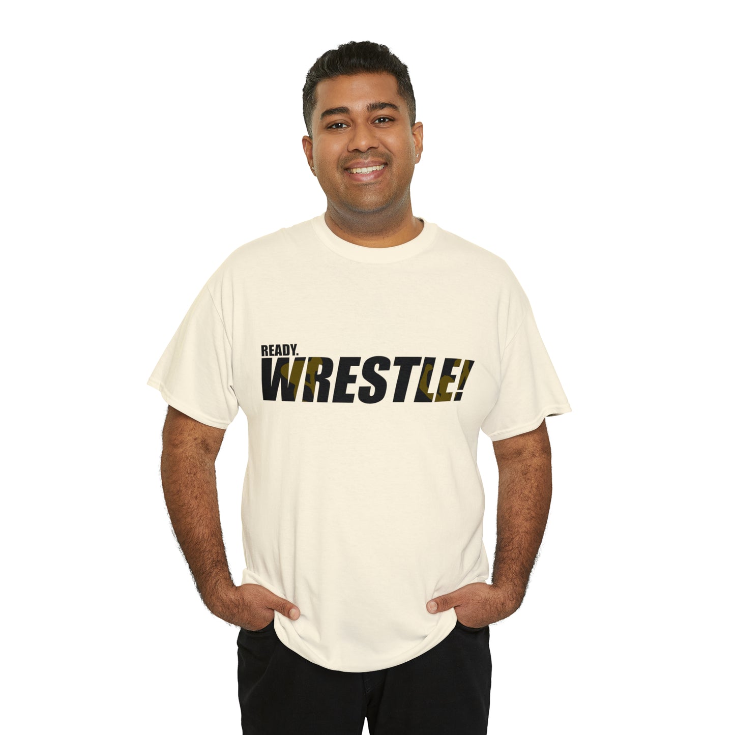 Ready. Wrestle! Black Logo w/Yellow Silhouettes, Unisex Heavy Cotton Tee