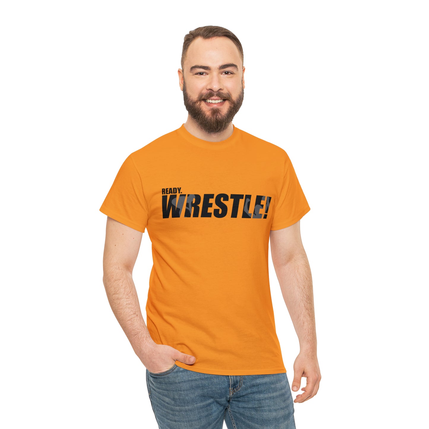 Ready. Wrestle! Black Logo w/White Silhouettes, Unisex Heavy Cotton Tee