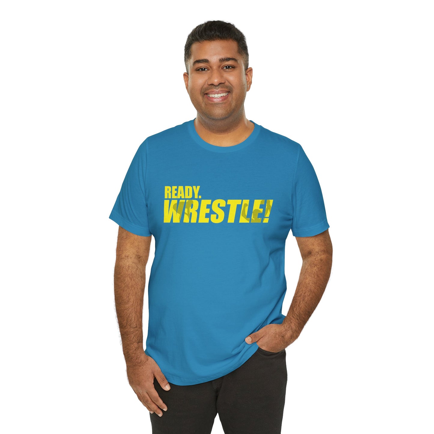 Ready. Wrestle! Gold Logo with Green, Unisex Jersey Short Sleeve Tee