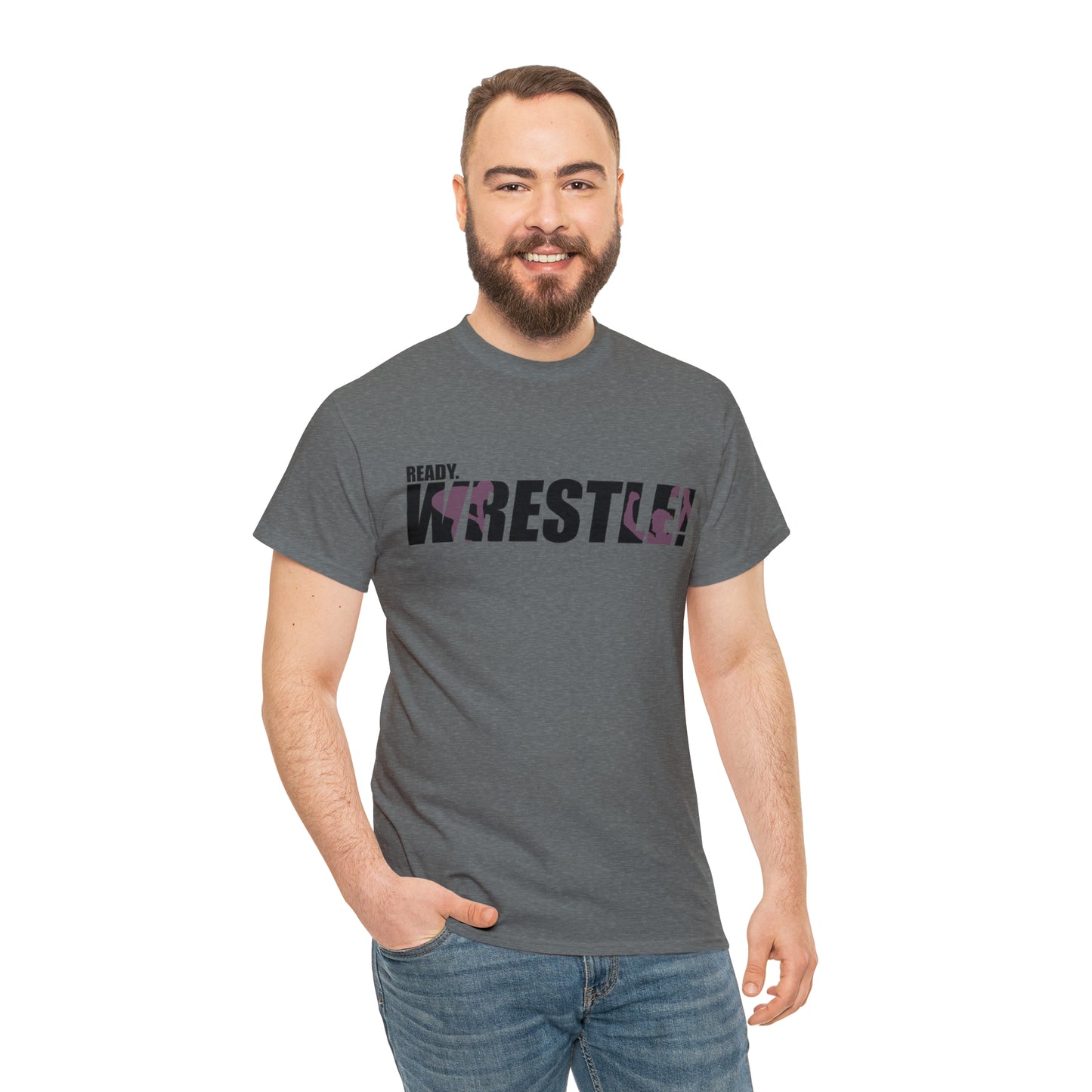 Ready. Wrestle! Black Logo w/Pink Silhouettes, Unisex Heavy Cotton Tee