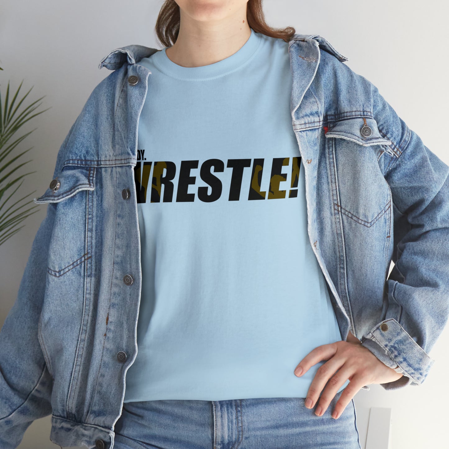 Ready. Wrestle! Black Logo w/Yellow Silhouettes, Unisex Heavy Cotton Tee