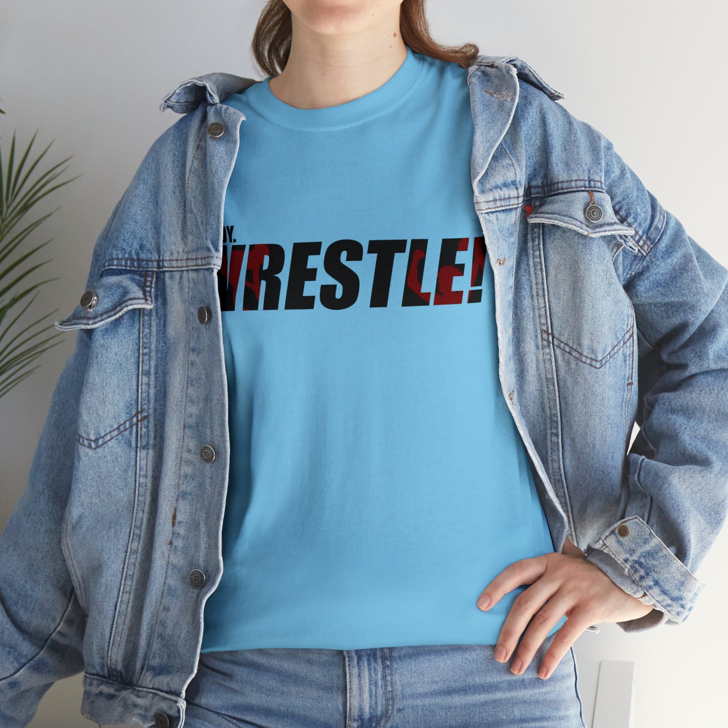 Ready. Wrestle! Black Logo w/Red Silhouettes, Unisex Heavy Cotton Tee