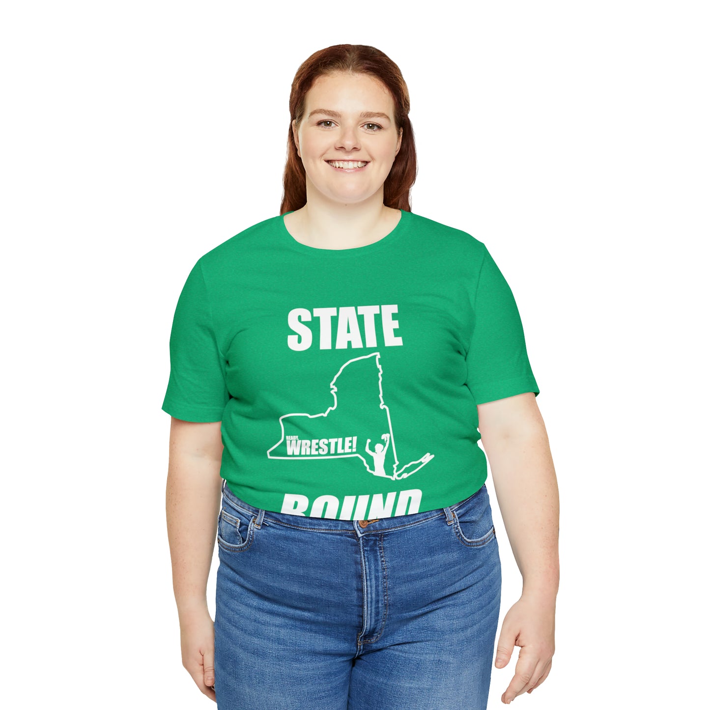 New York State Bound, Unisex Jersey Short Sleeve Tee, White Logo