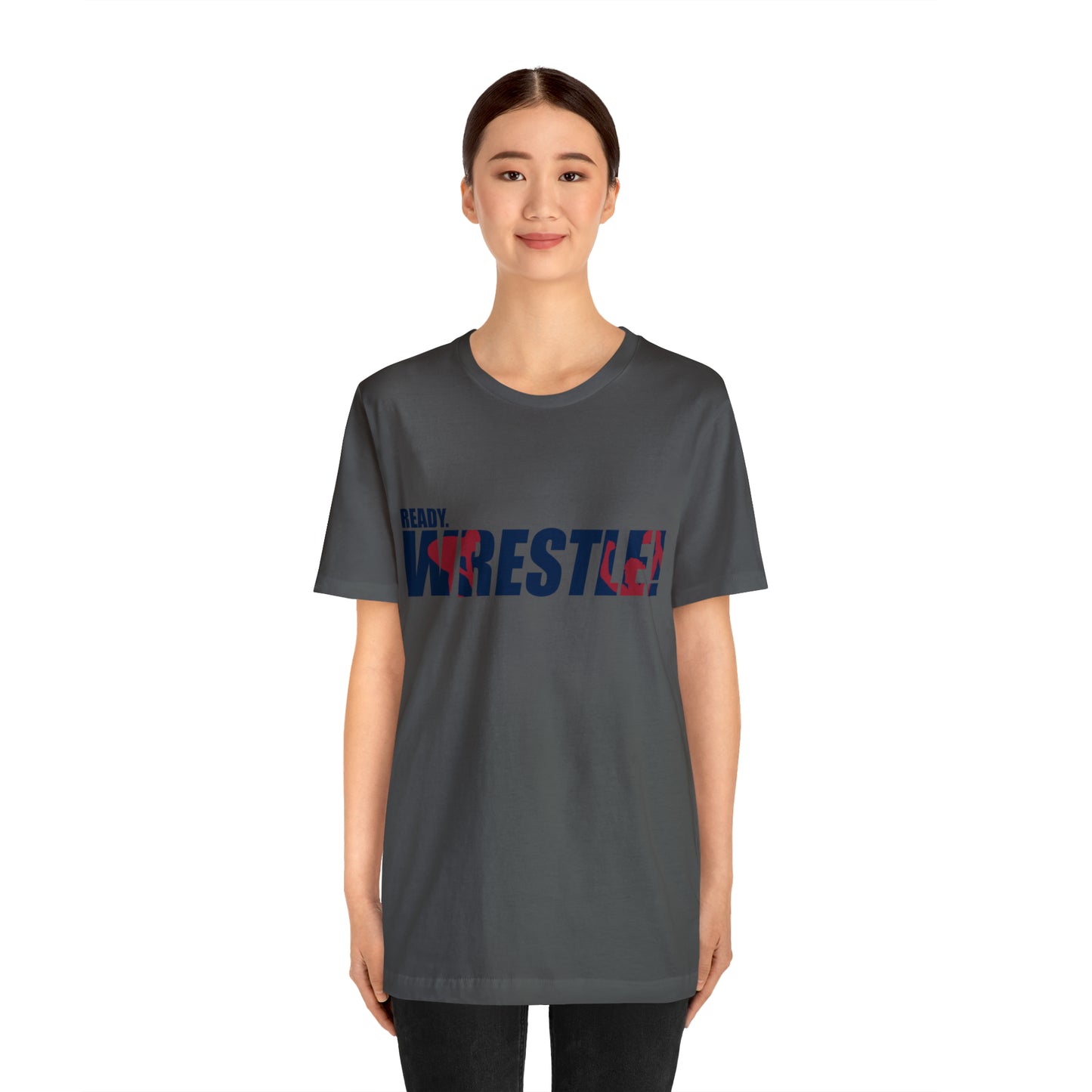 Ready. Wrestle! Navy Logo w/Red Silhouettes, Unisex Heavy Cotton Tee Bella+Canvas