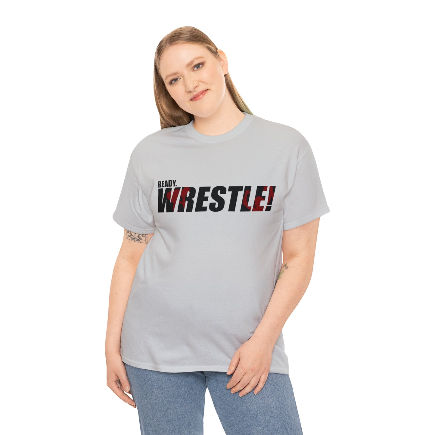 Ready. Wrestle! Black Logo w/Red Silhouettes, Unisex Heavy Cotton Tee