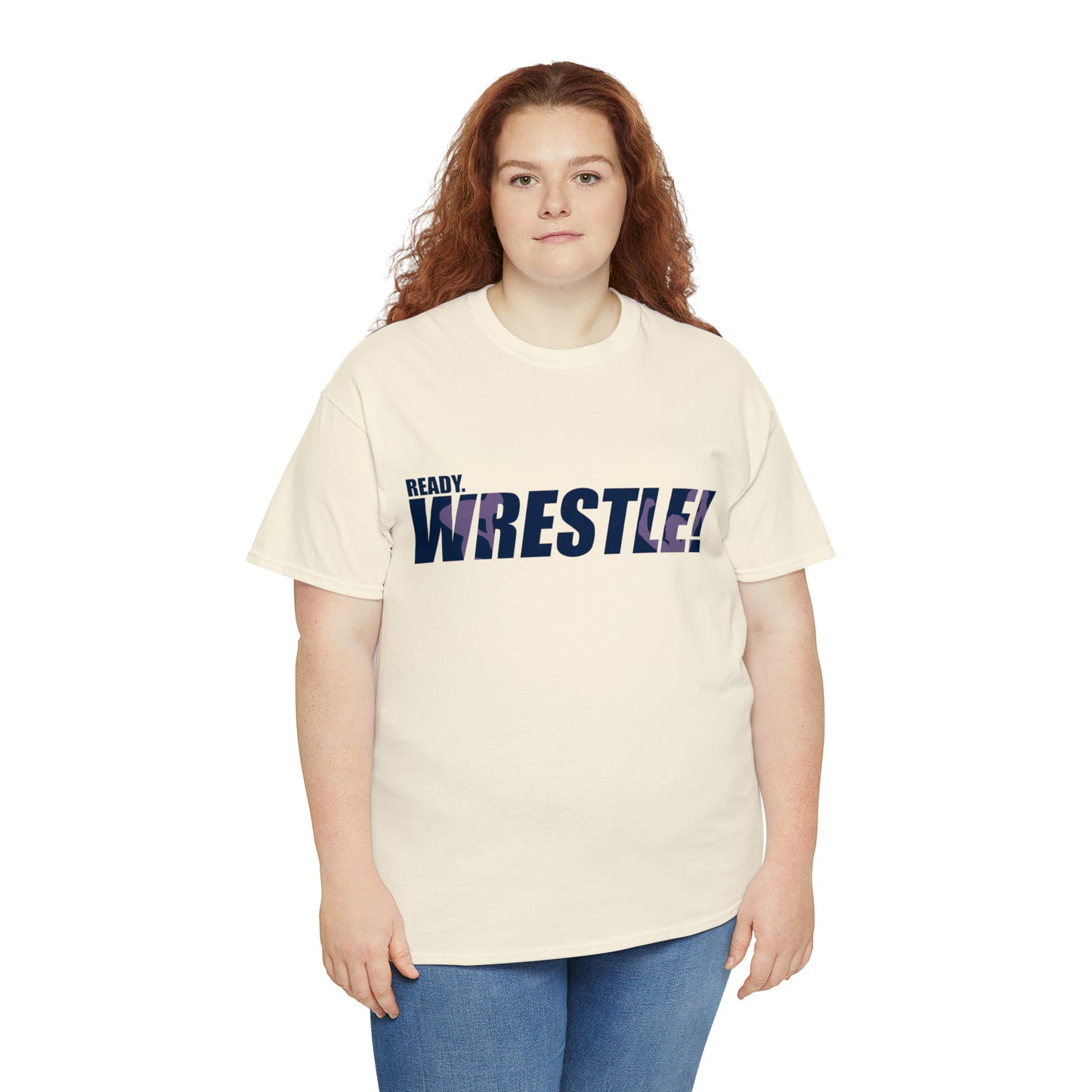 Ready. Wrestle! Navy Logo w/Pink Silhouettes, Unisex Heavy Cotton Tee