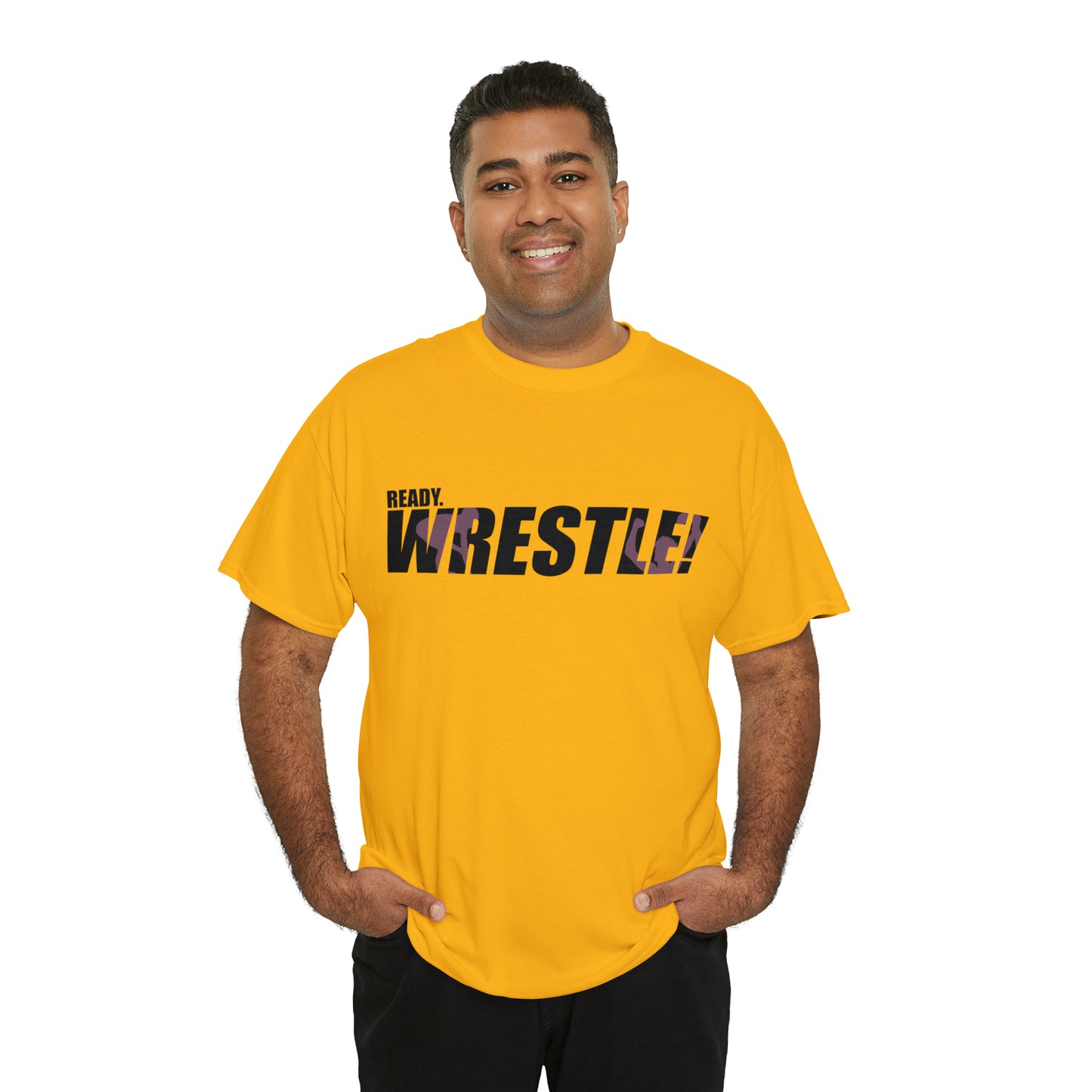 Ready. Wrestle! Black Logo w/Pink Silhouettes, Unisex Heavy Cotton Tee