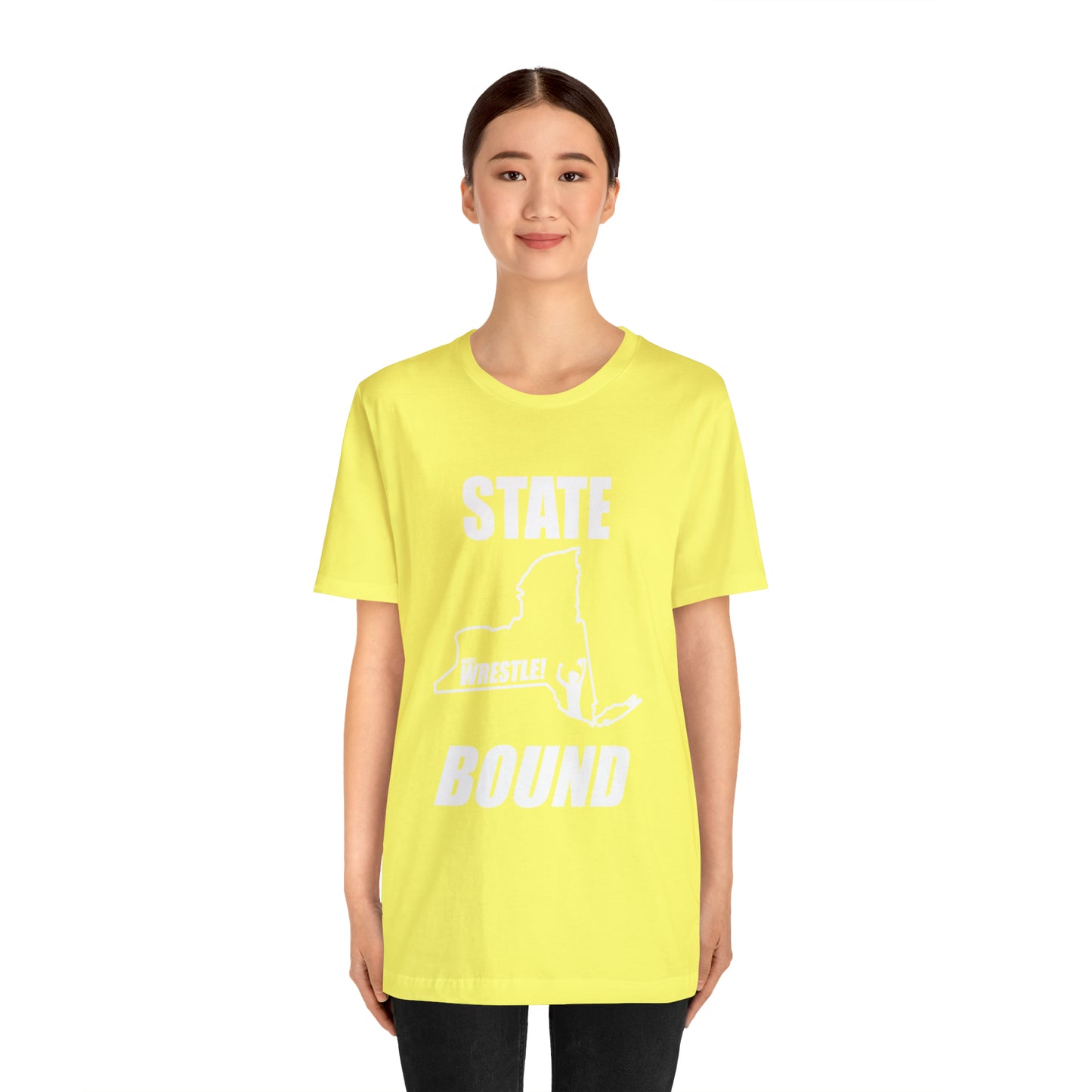 New York State Bound, Unisex Jersey Short Sleeve Tee, White Logo